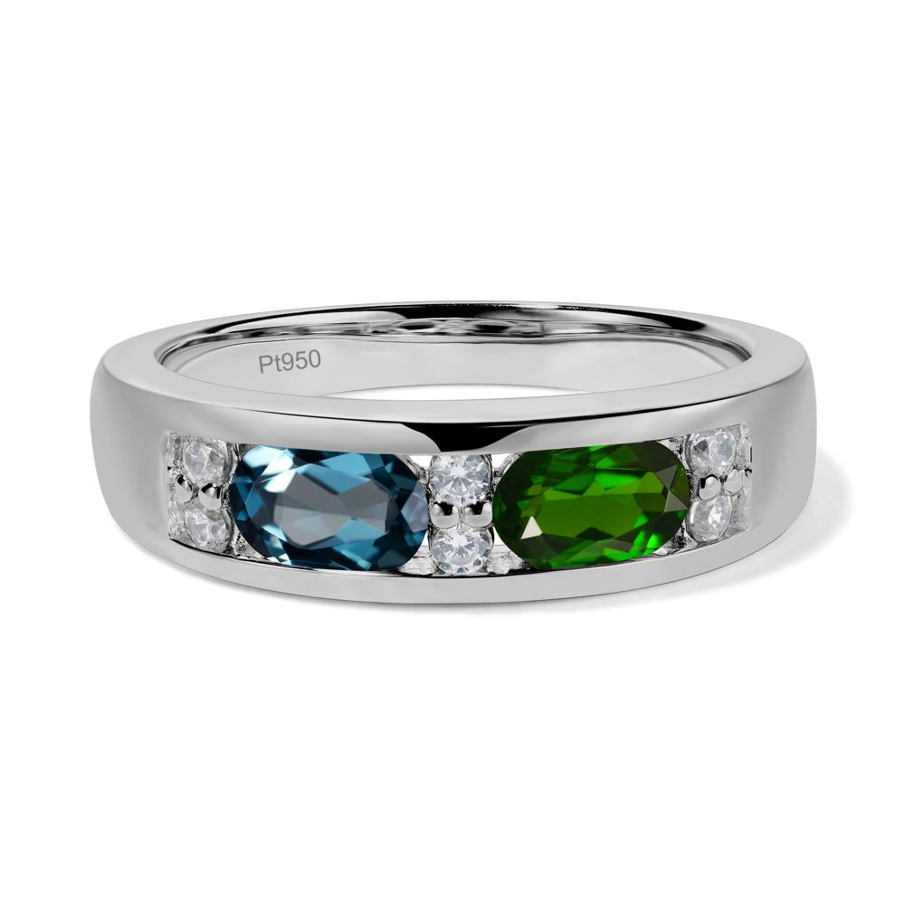 Oval Cut Diopside and London Blue Topaz Toi Et Moi Wide Band Ring - LUO Jewelry #metal_platinum