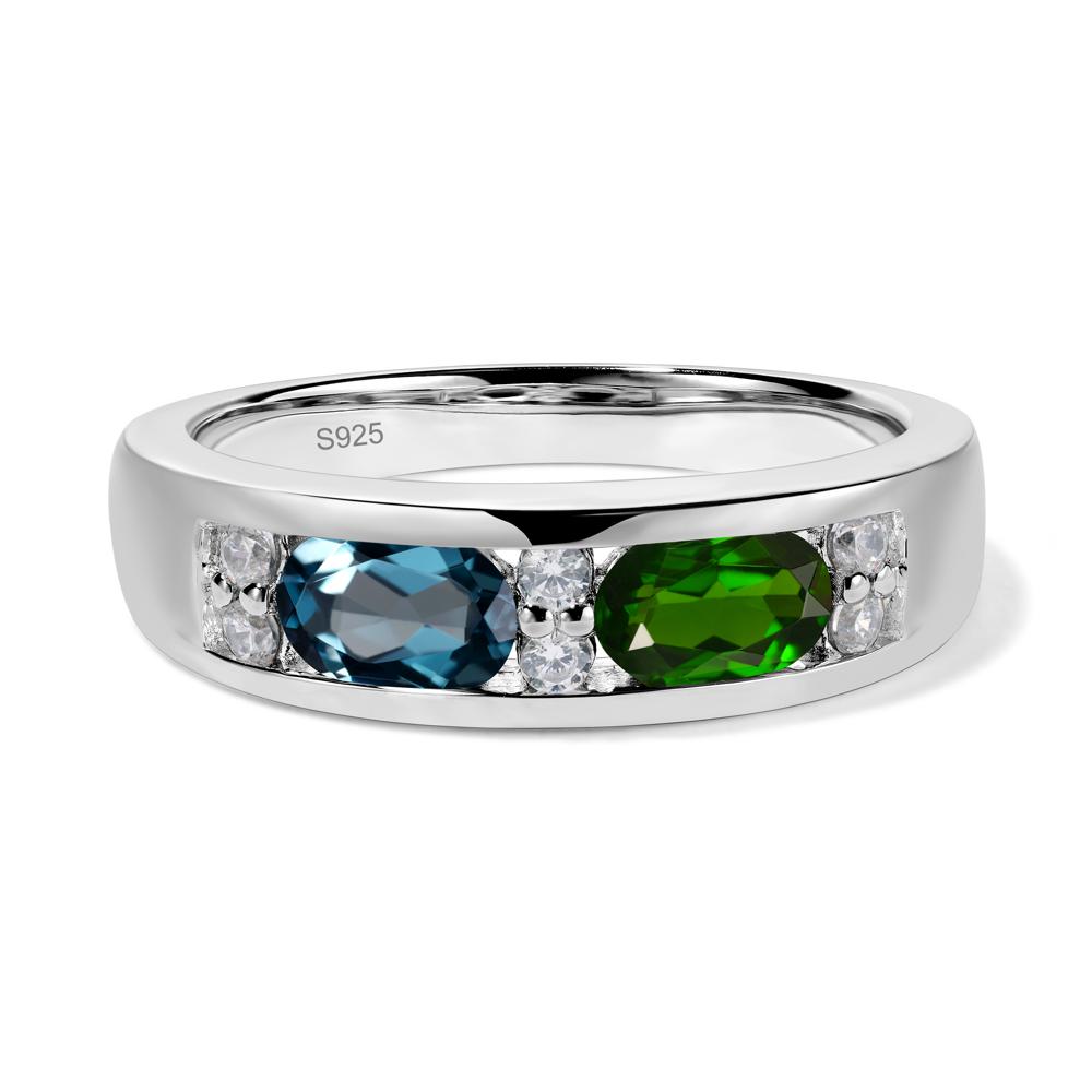 Oval Cut Diopside and London Blue Topaz Toi Et Moi Wide Band Ring - LUO Jewelry #metal_sterling silver