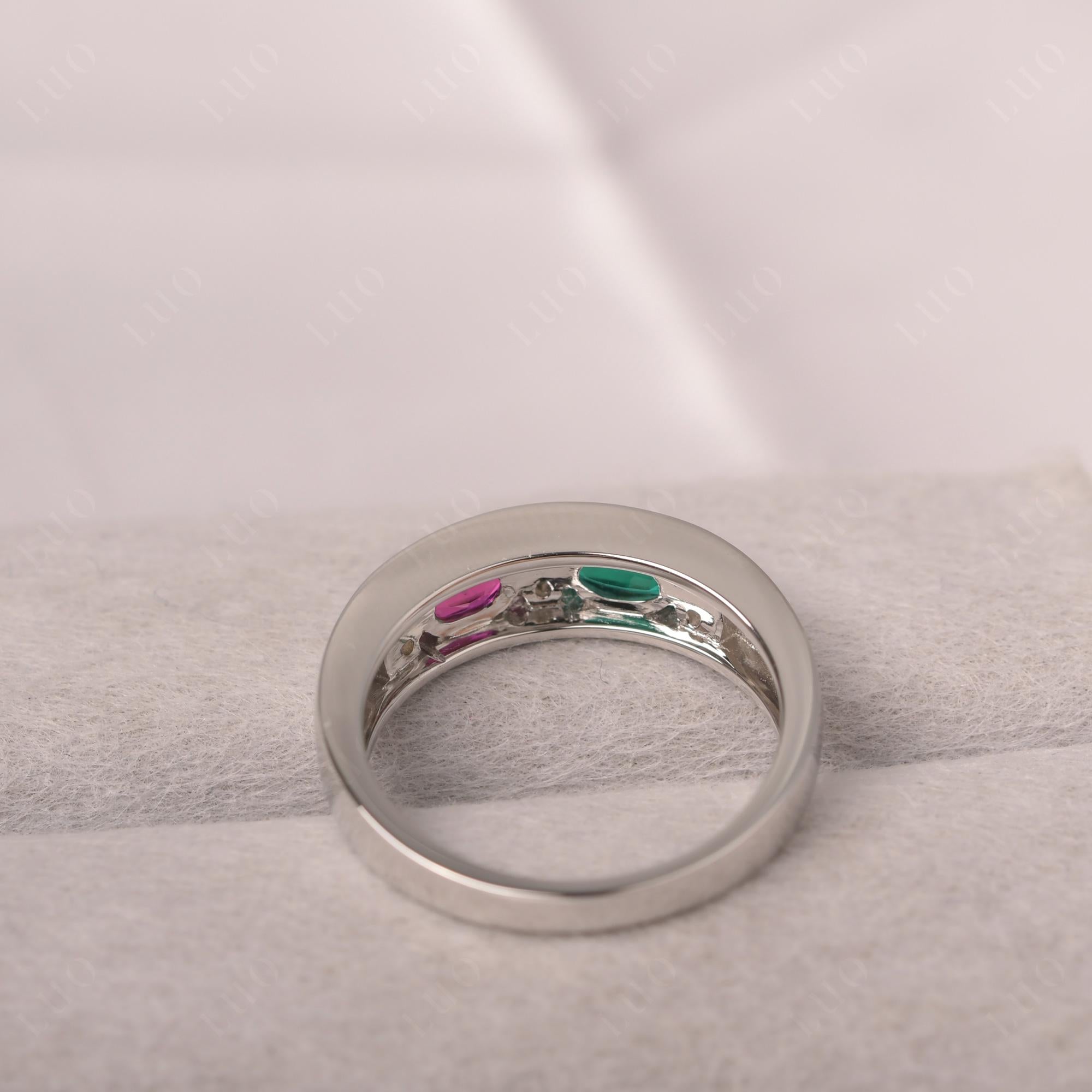 Oval Cut Lab Emerald and Ruby Toi Et Moi Wide Band Ring - LUO Jewelry