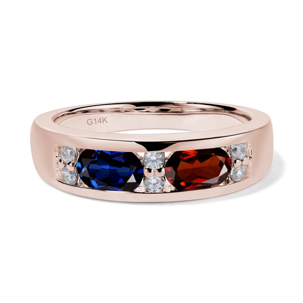 Oval Cut Garnet and Sapphire Toi Et Moi Wide Band Ring - LUO Jewelry #metal_14k rose gold