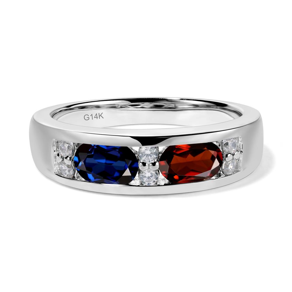 Oval Cut Garnet and Sapphire Toi Et Moi Wide Band Ring - LUO Jewelry #metal_14k white gold
