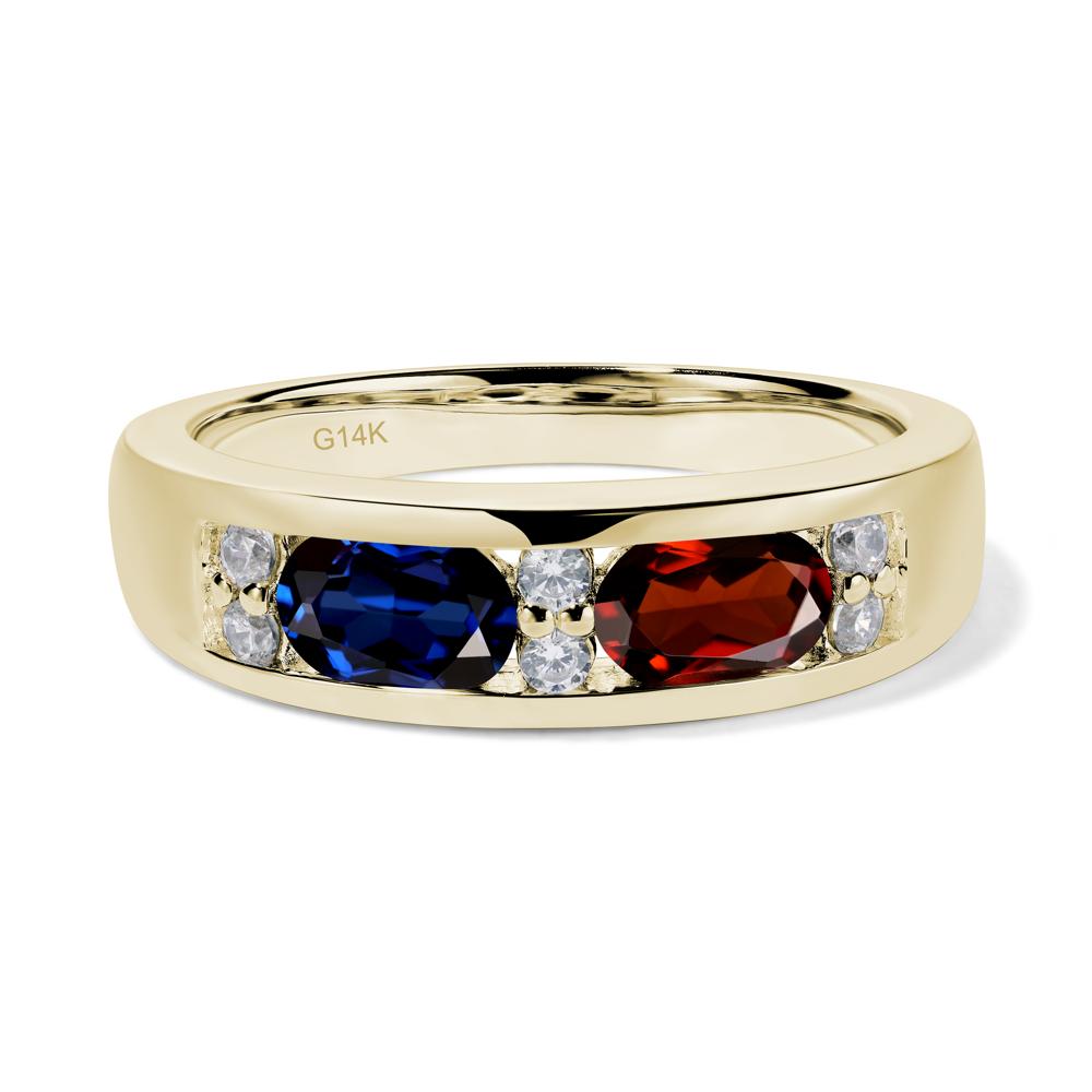 Oval Cut Garnet and Sapphire Toi Et Moi Wide Band Ring - LUO Jewelry #metal_14k yellow gold