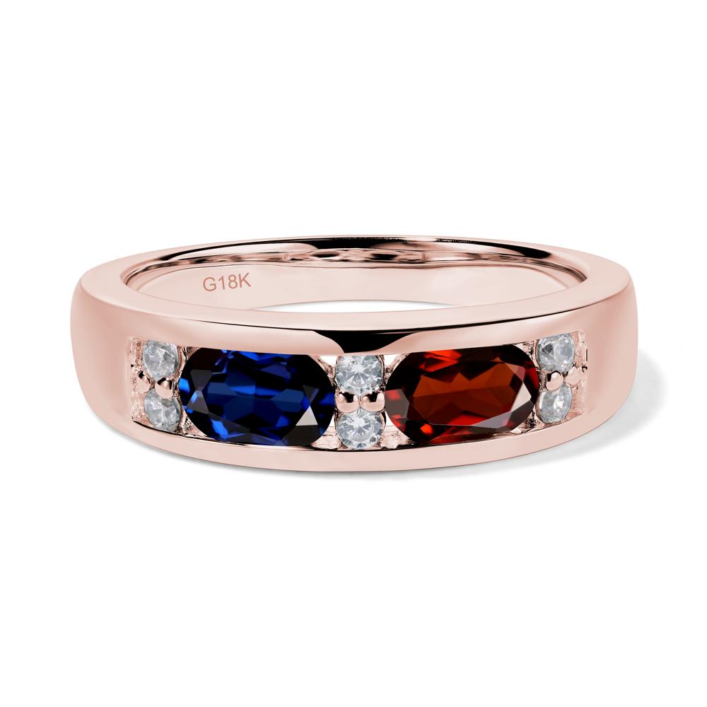 Oval Cut Garnet and Sapphire Toi Et Moi Wide Band Ring - LUO Jewelry #metal_18k rose gold