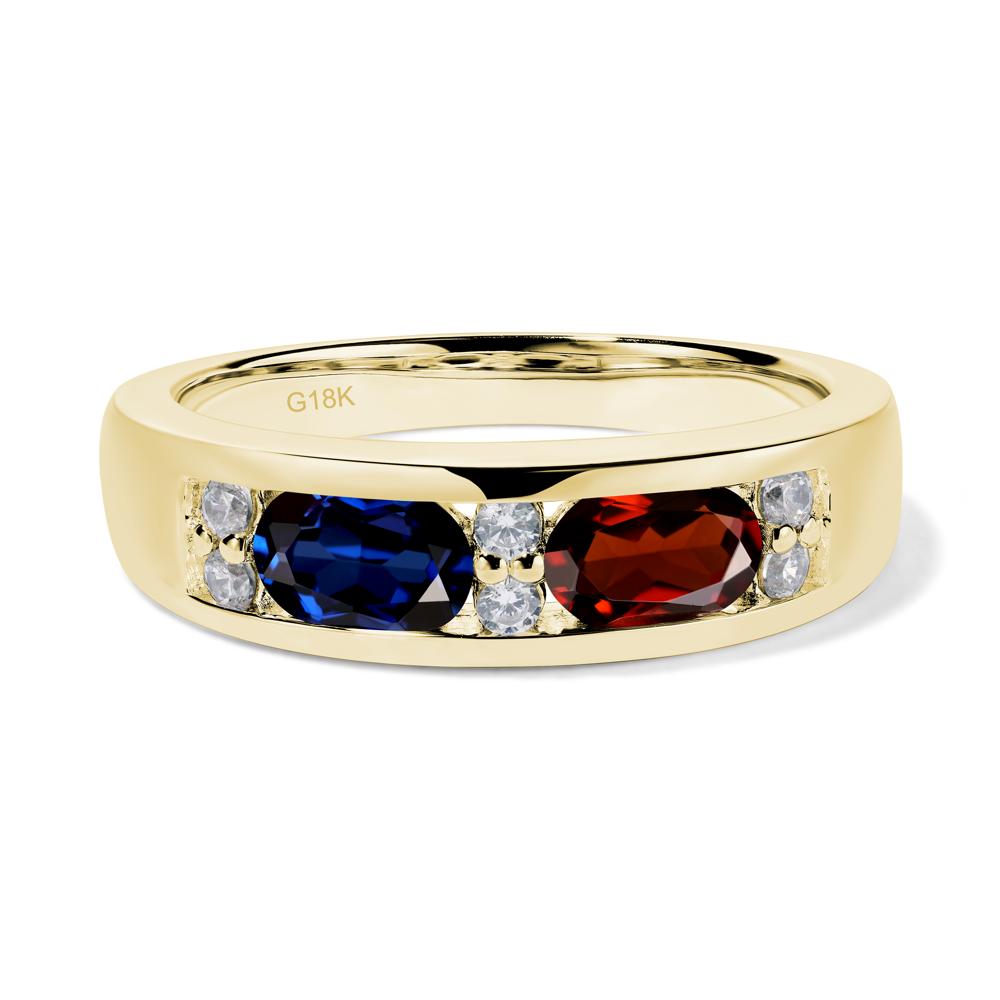 Oval Cut Garnet and Sapphire Toi Et Moi Wide Band Ring - LUO Jewelry #metal_18k yellow gold