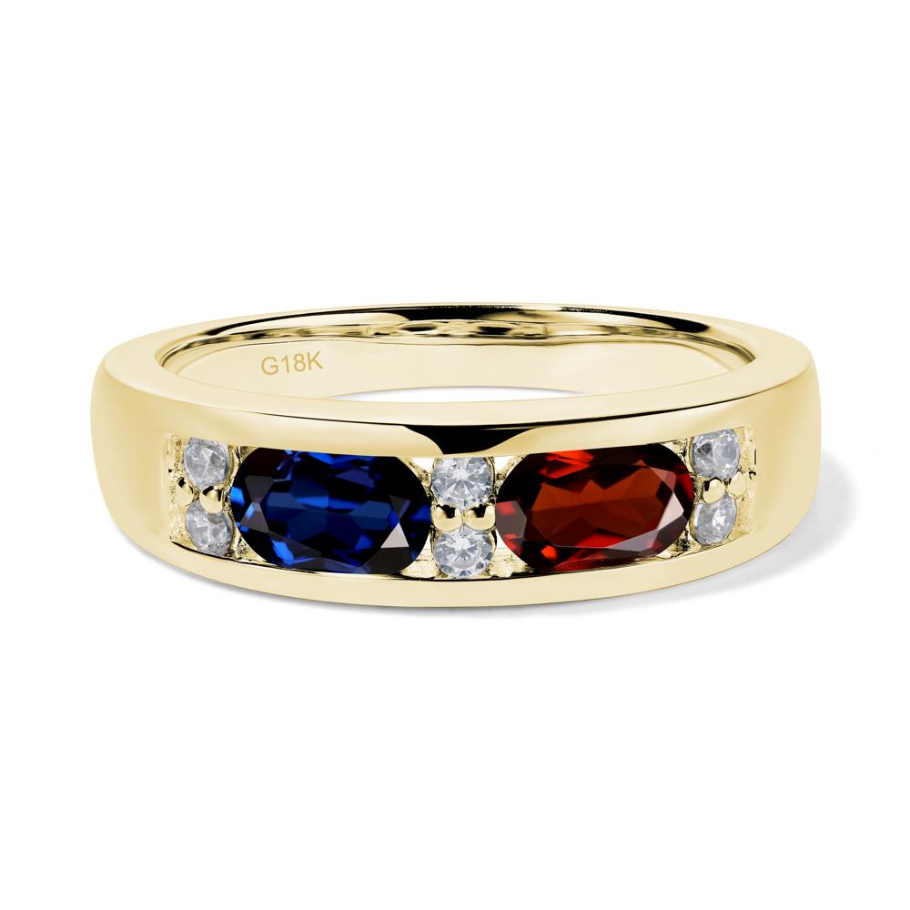 Oval Cut Garnet and Sapphire Toi Et Moi Wide Band Ring - LUO Jewelry #metal_18k yellow gold