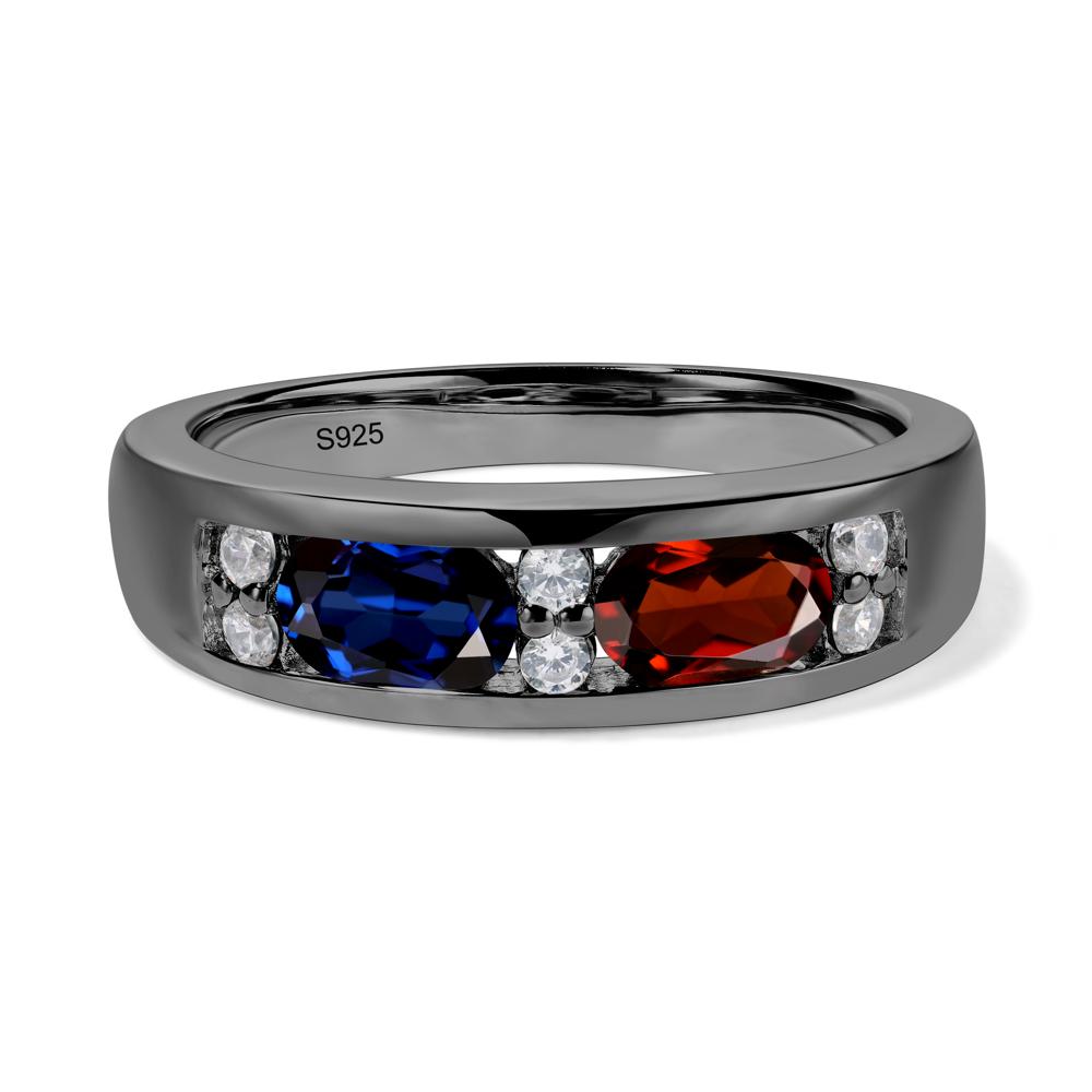 Oval Cut Garnet and Sapphire Toi Et Moi Wide Band Ring - LUO Jewelry #metal_black finish sterling silver