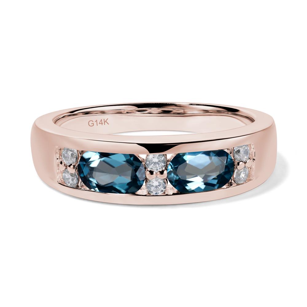 Oval Cut London Blue Topaz Toi Et Moi Wide Band Ring - LUO Jewelry #metal_14k rose gold