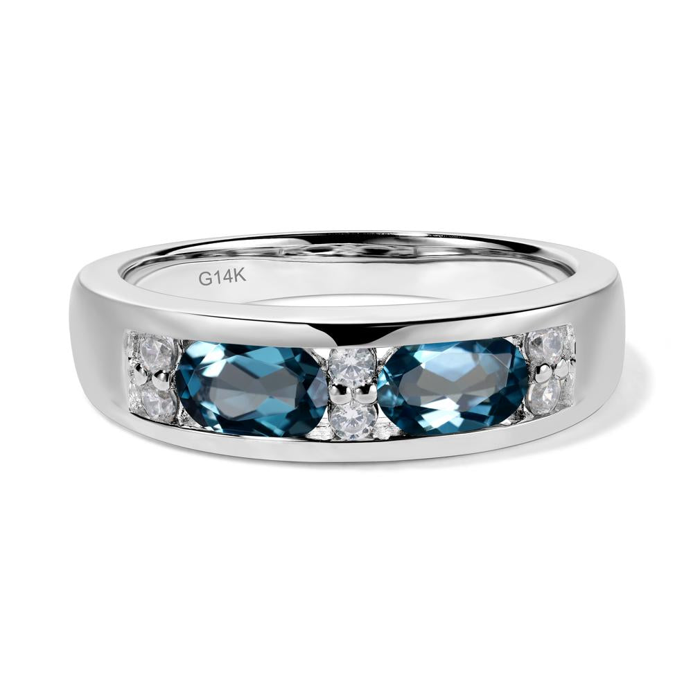 Oval Cut London Blue Topaz Toi Et Moi Wide Band Ring - LUO Jewelry #metal_14k white gold