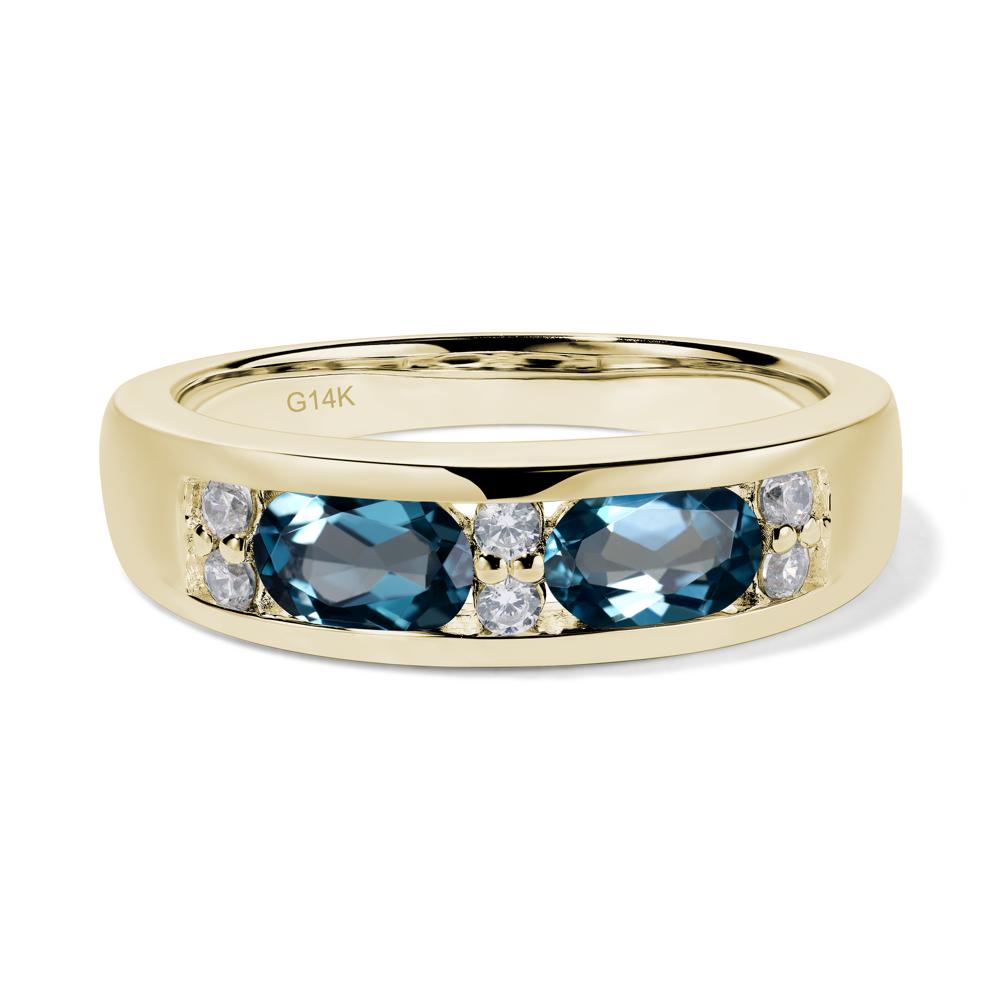 Oval Cut London Blue Topaz Toi Et Moi Wide Band Ring - LUO Jewelry #metal_14k yellow gold