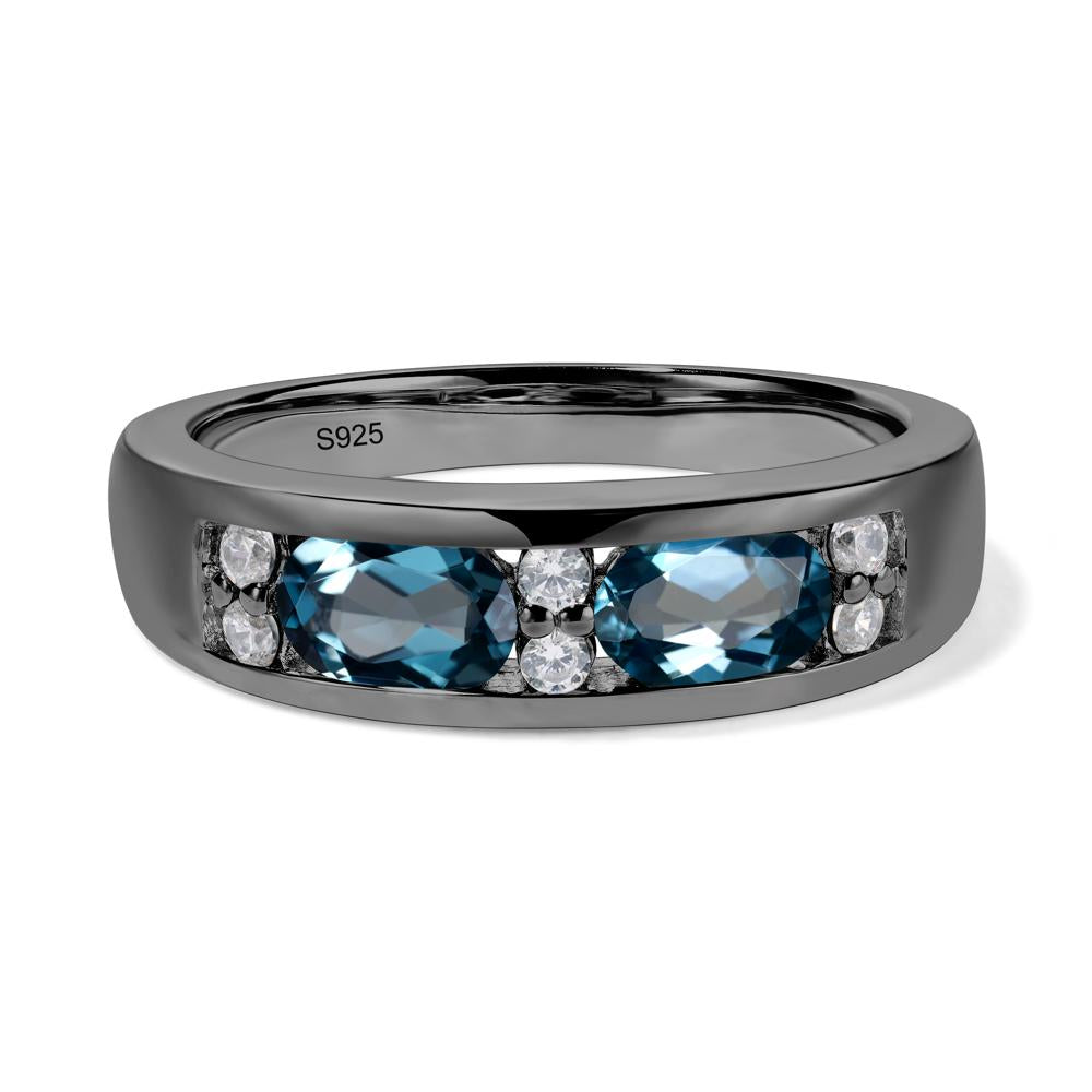Oval Cut London Blue Topaz Toi Et Moi Wide Band Ring - LUO Jewelry #metal_black finish sterling silver