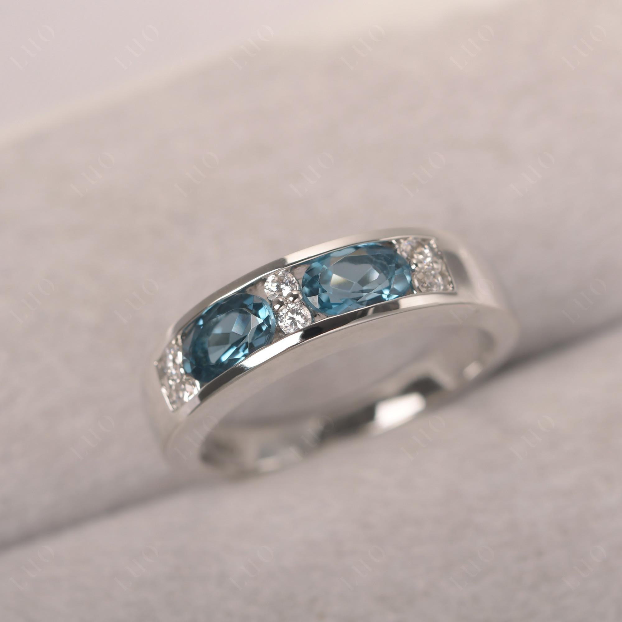 Oval Cut London Blue Topaz Toi Et Moi Wide Band Ring - LUO Jewelry