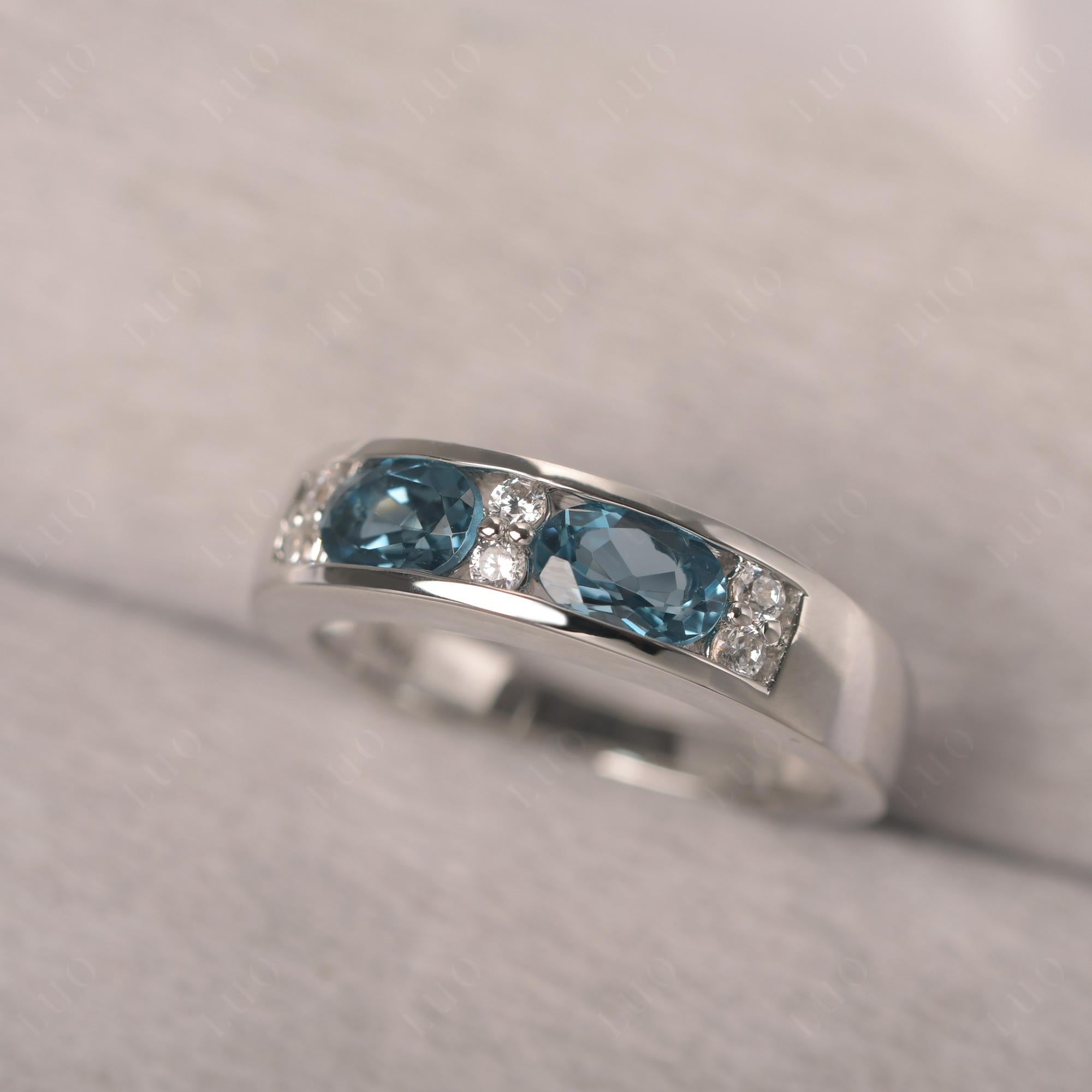 Oval Cut London Blue Topaz Toi Et Moi Wide Band Ring - LUO Jewelry