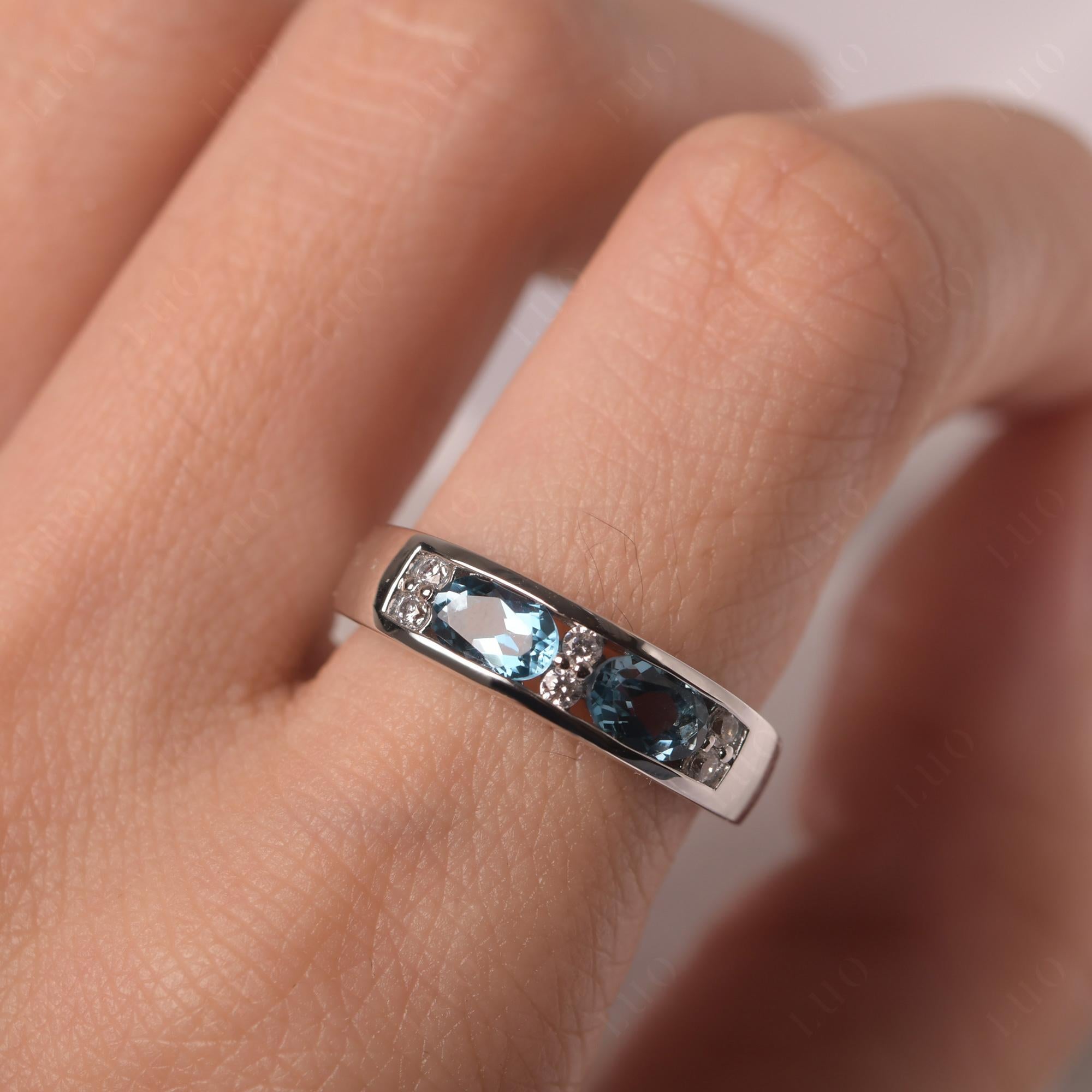 Oval Cut London Blue Topaz Toi Et Moi Wide Band Ring - LUO Jewelry