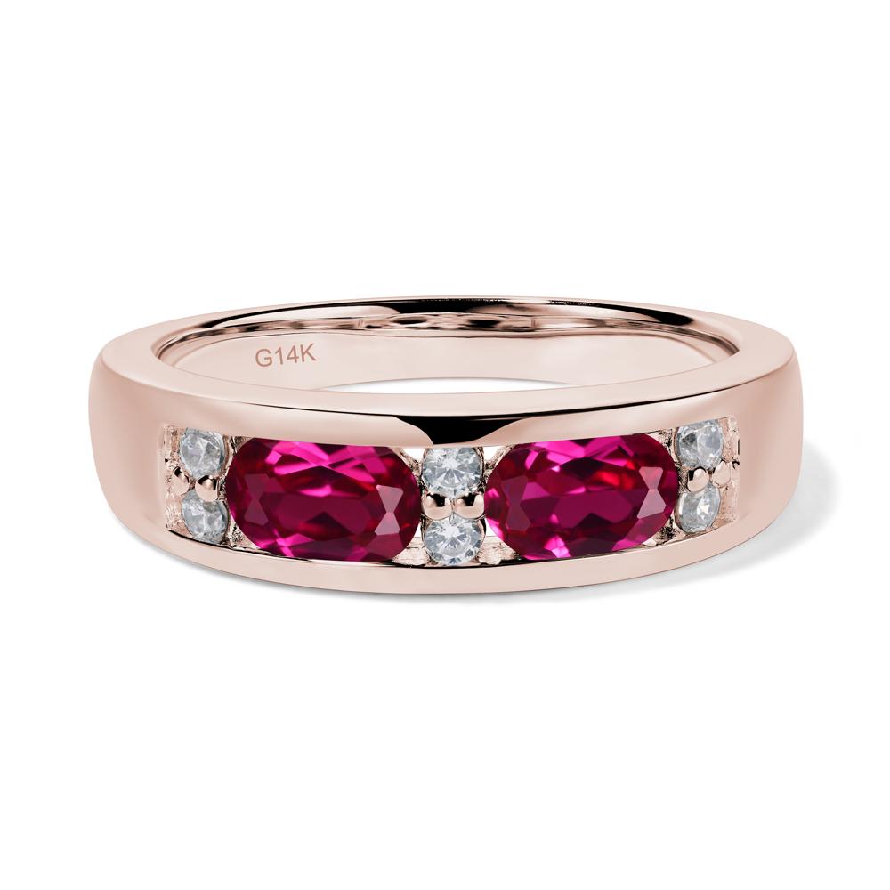 Oval Cut Lab Grown Ruby Toi Et Moi Wide Band Ring - LUO Jewelry #metal_14k rose gold