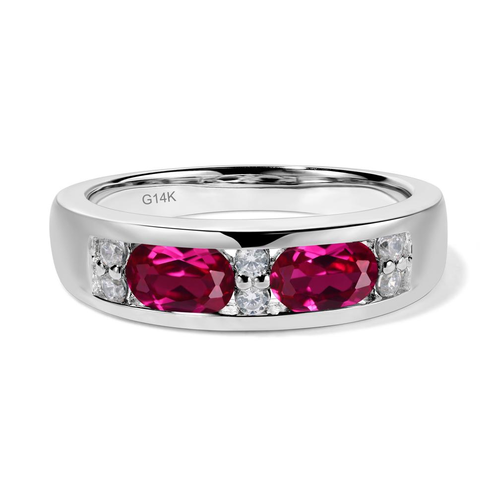 Oval Cut Lab Grown Ruby Toi Et Moi Wide Band Ring - LUO Jewelry #metal_14k white gold