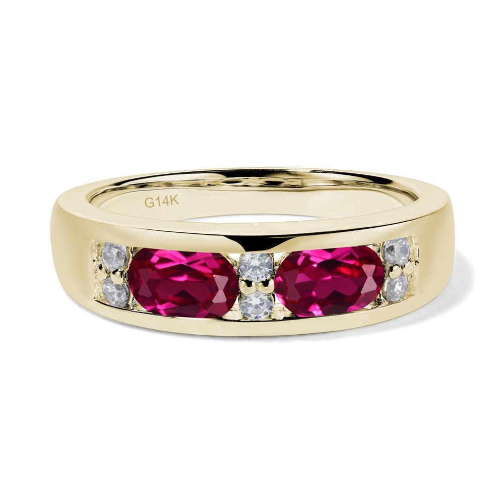 Oval Cut Lab Grown Ruby Toi Et Moi Wide Band Ring - LUO Jewelry #metal_14k yellow gold
