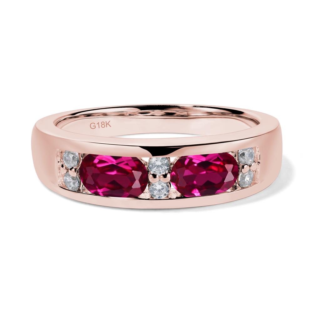 Oval Cut Lab Grown Ruby Toi Et Moi Wide Band Ring - LUO Jewelry #metal_18k rose gold