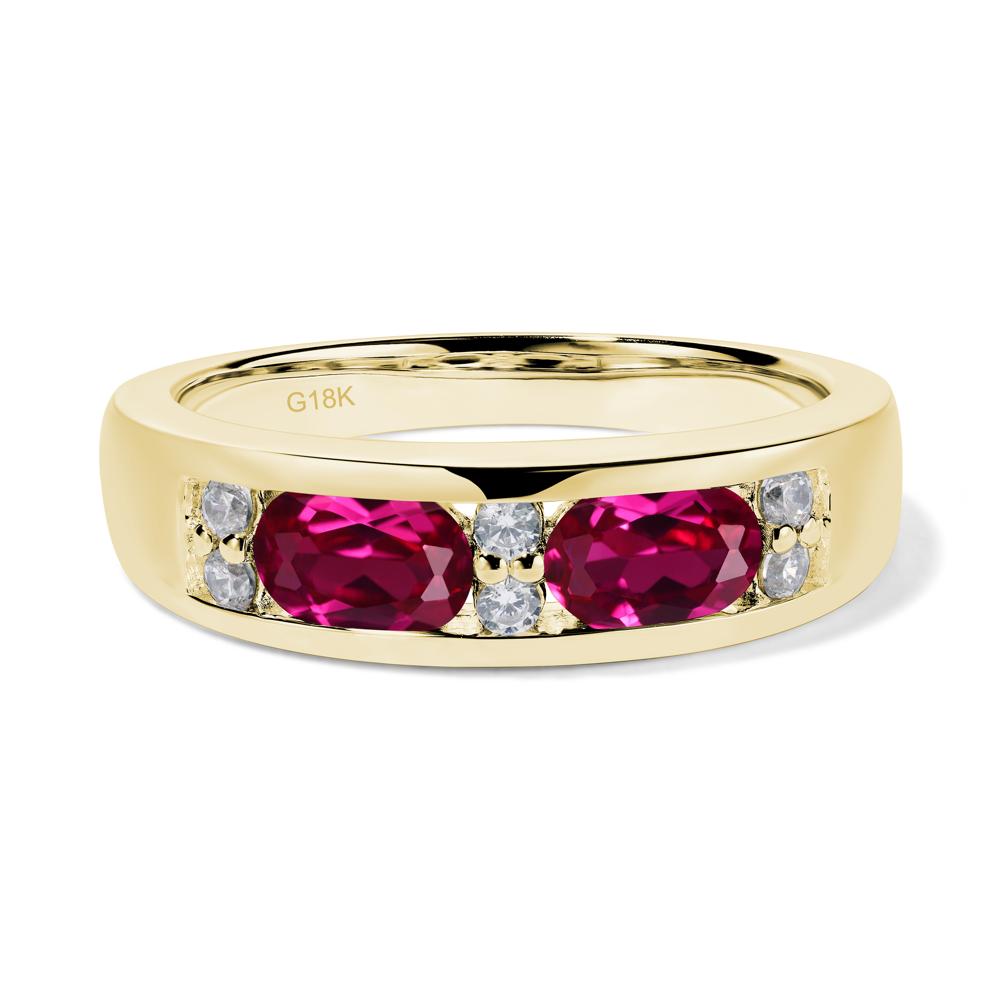 Oval Cut Lab Grown Ruby Toi Et Moi Wide Band Ring - LUO Jewelry #metal_18k yellow gold