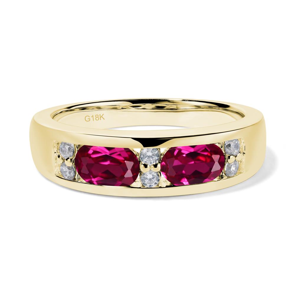 Oval Cut Lab Grown Ruby Toi Et Moi Wide Band Ring - LUO Jewelry #metal_18k yellow gold