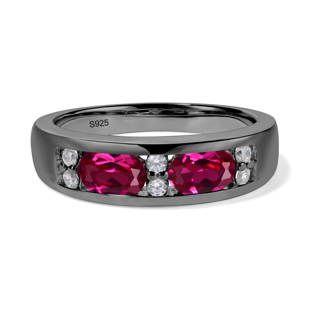 Oval Cut Lab Grown Ruby Toi Et Moi Wide Band Ring - LUO Jewelry #metal_black finish sterling silver