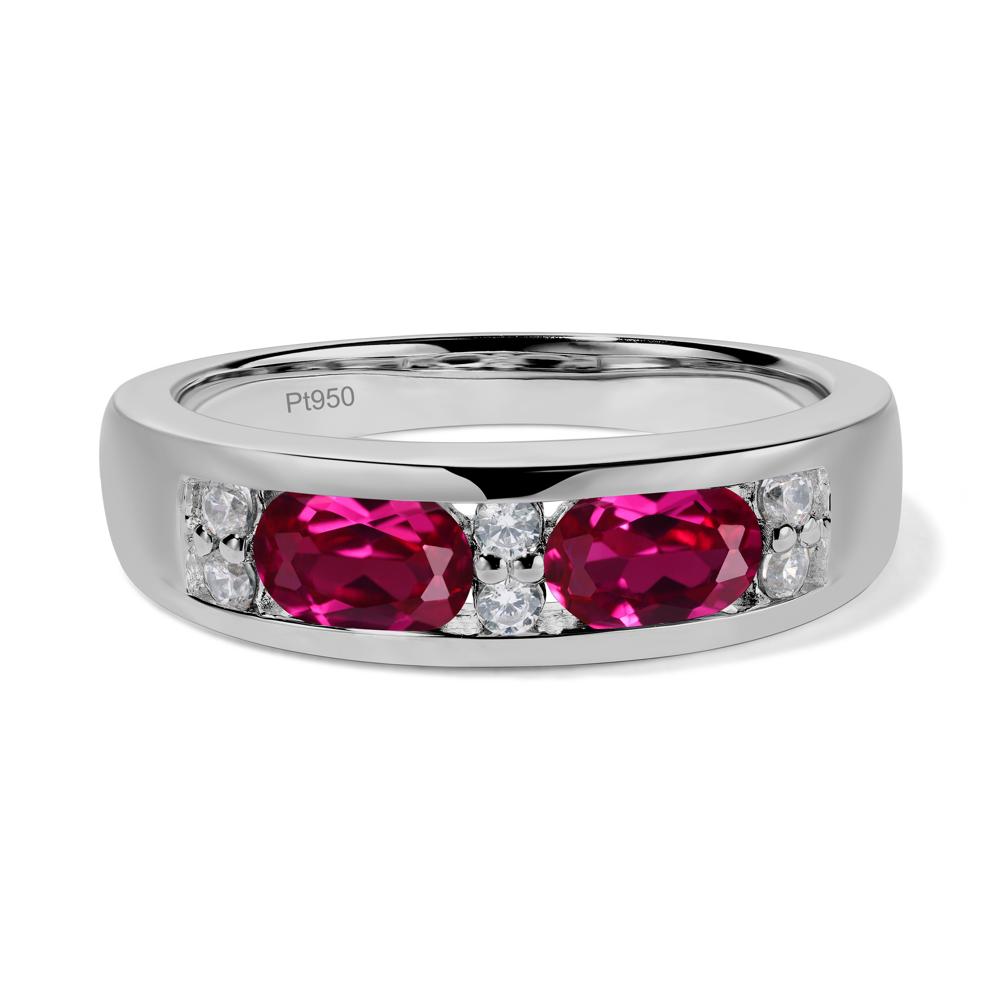 Oval Cut Lab Grown Ruby Toi Et Moi Wide Band Ring - LUO Jewelry #metal_platinum