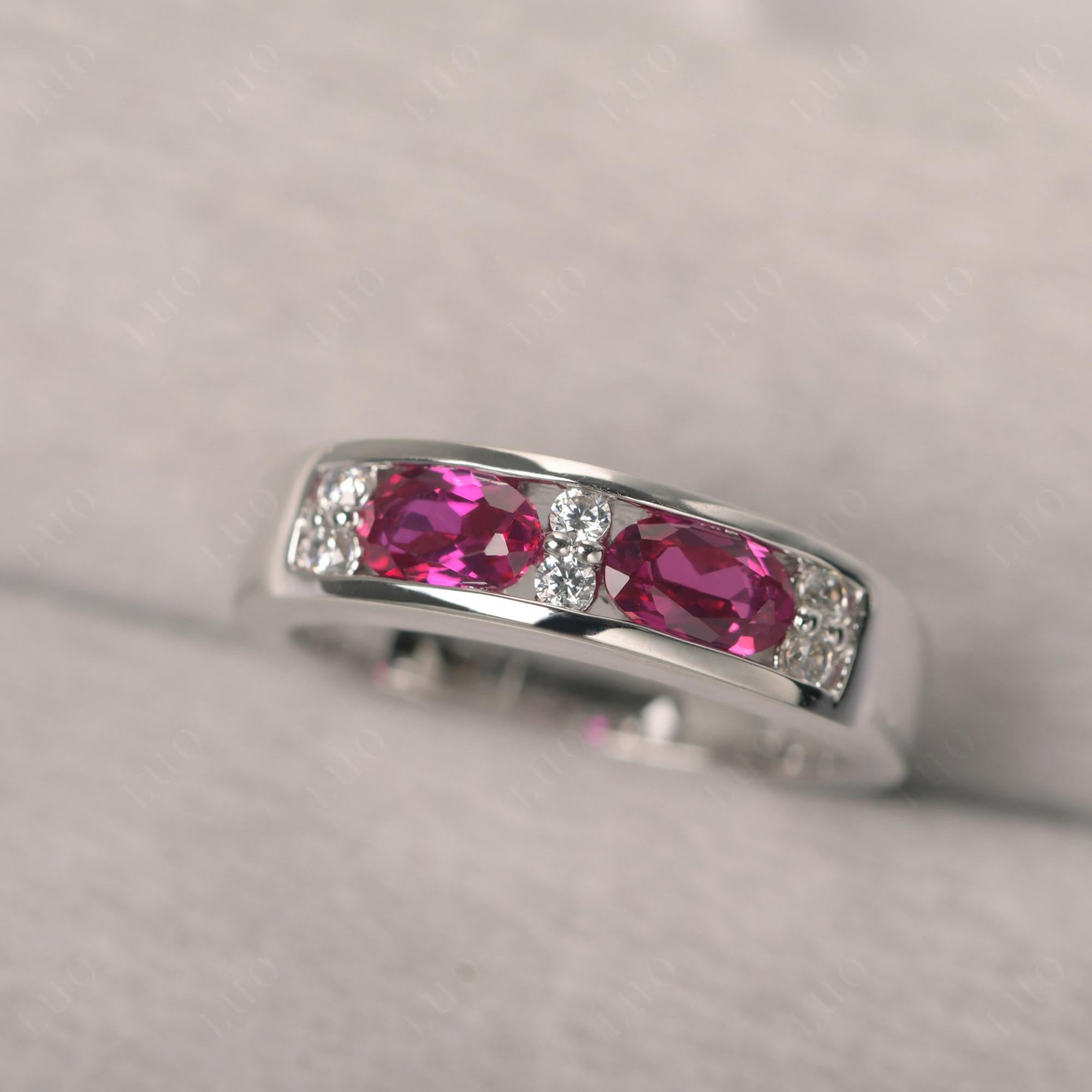 Oval Cut Lab Grown Ruby Toi Et Moi Wide Band Ring - LUO Jewelry