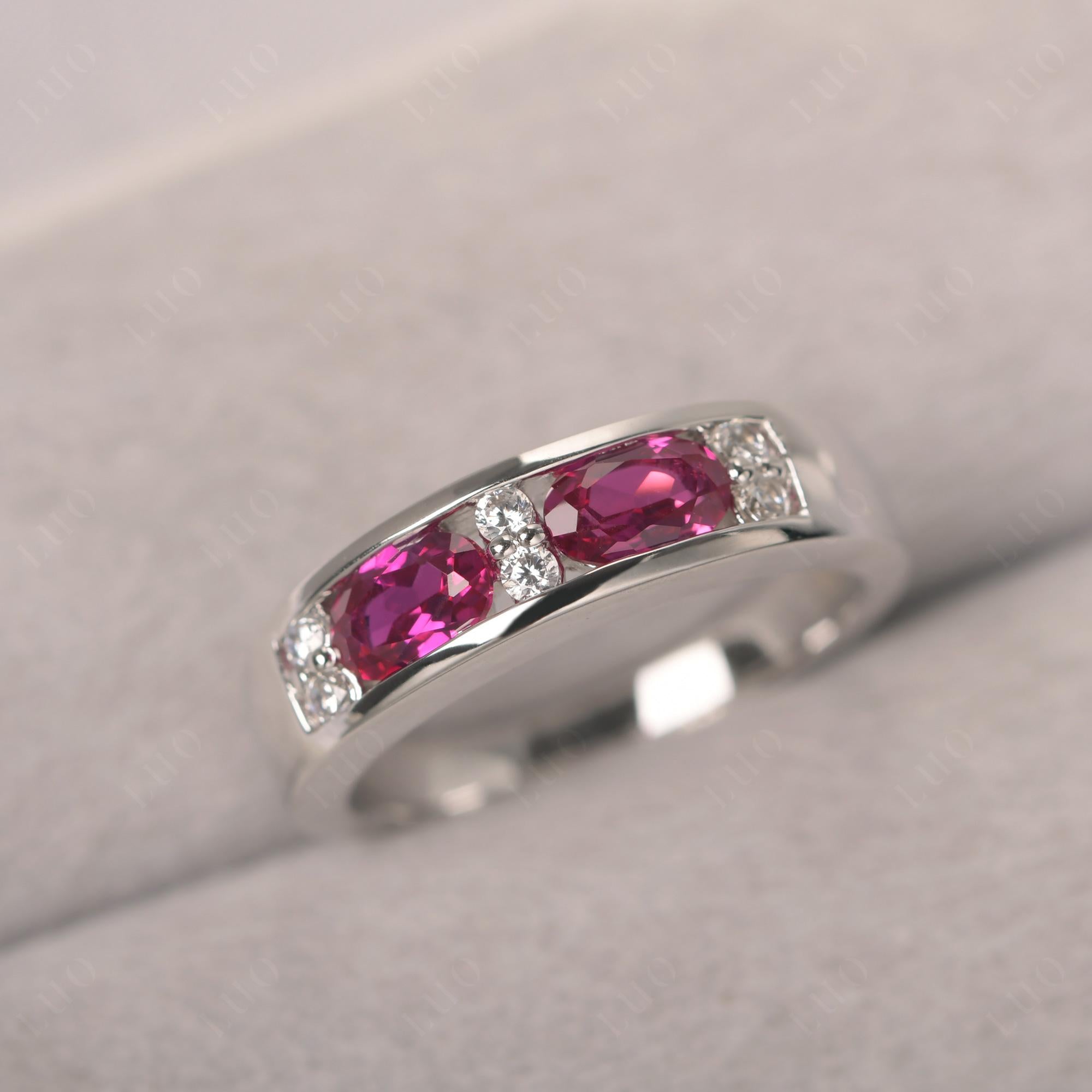 Oval Cut Lab Grown Ruby Toi Et Moi Wide Band Ring - LUO Jewelry