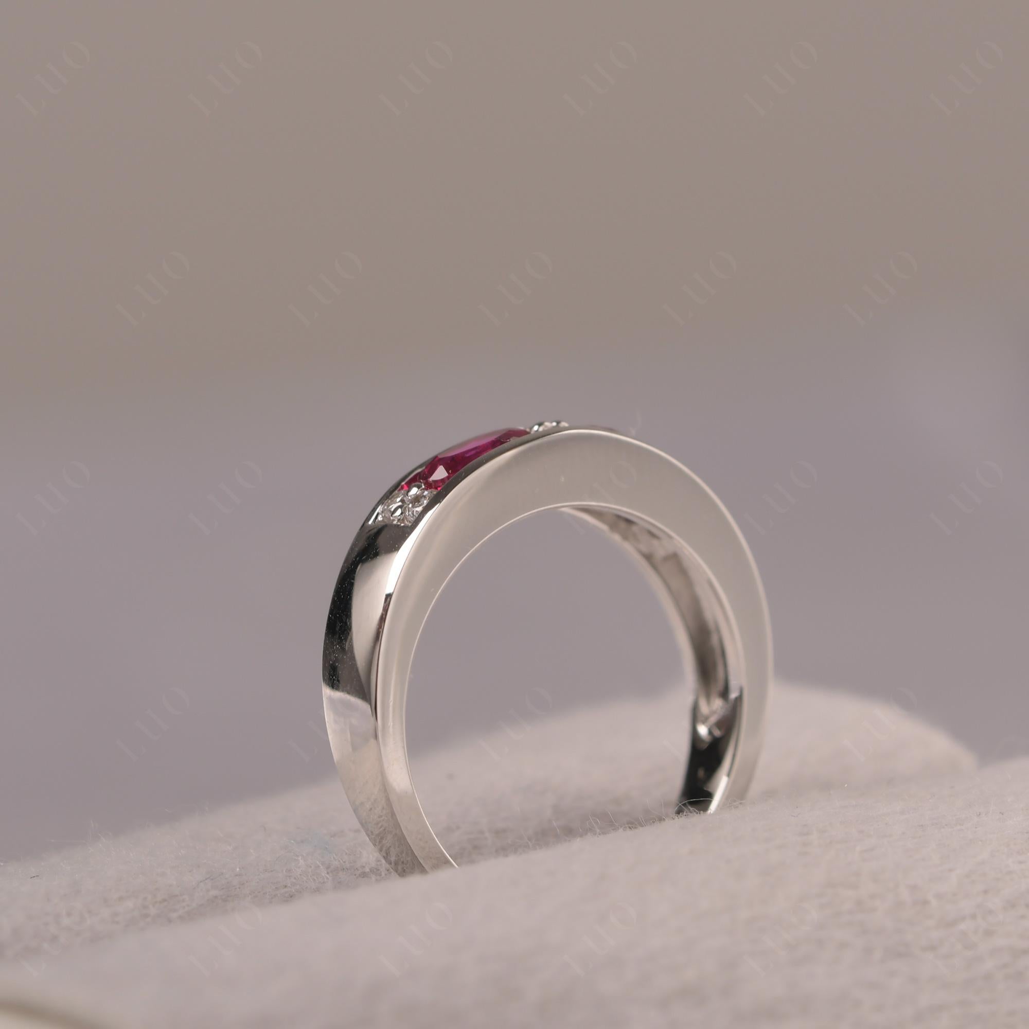 Oval Cut Lab Grown Ruby Toi Et Moi Wide Band Ring - LUO Jewelry