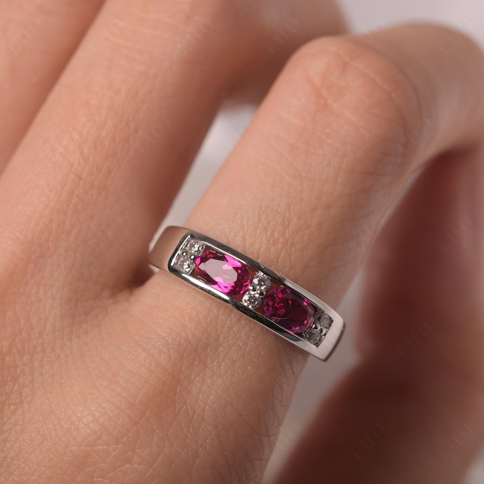 Oval Cut Lab Grown Ruby Toi Et Moi Wide Band Ring - LUO Jewelry