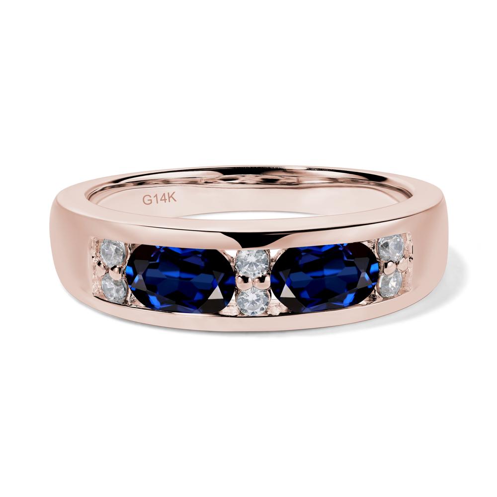 Oval Cut Lab Grown Sapphire Toi Et Moi Wide Band Ring - LUO Jewelry #metal_14k rose gold