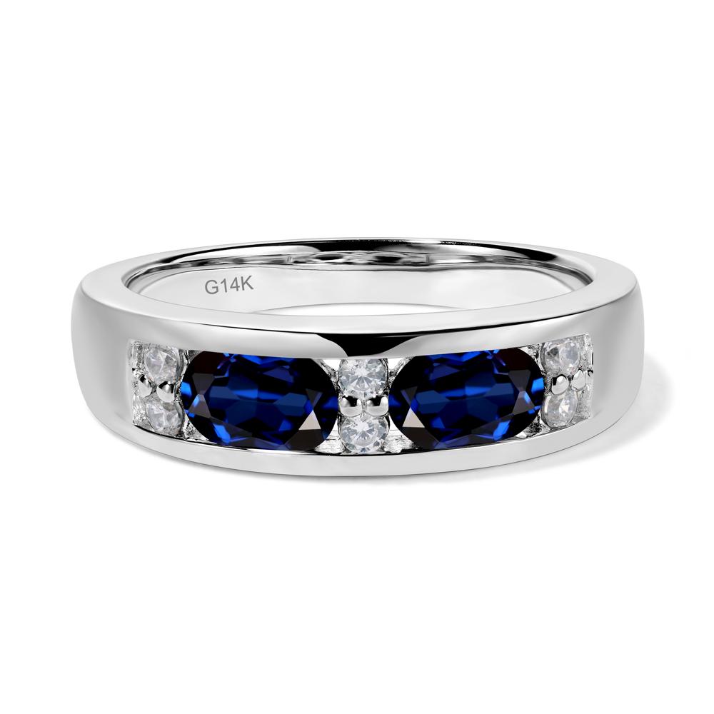 Oval Cut Lab Grown Sapphire Toi Et Moi Wide Band Ring - LUO Jewelry #metal_14k white gold