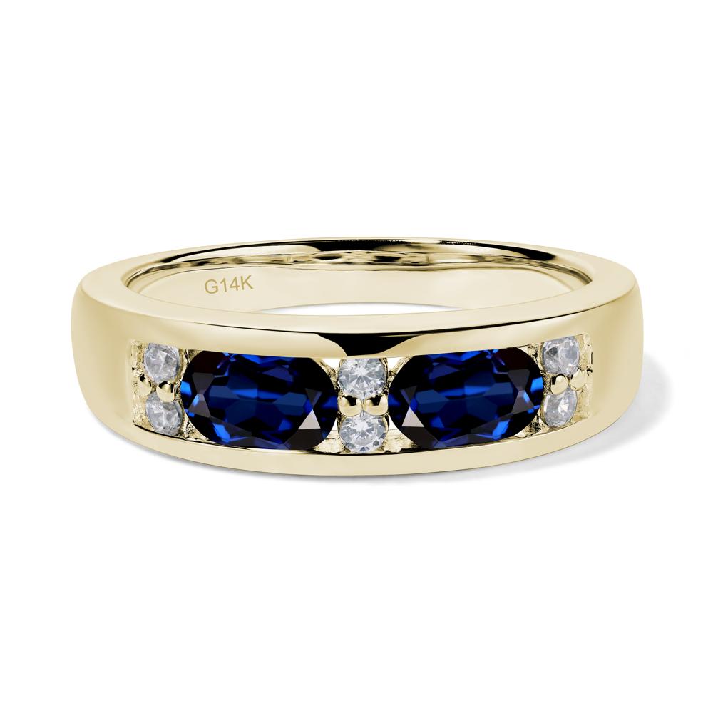 Oval Cut Lab Grown Sapphire Toi Et Moi Wide Band Ring - LUO Jewelry #metal_14k yellow gold