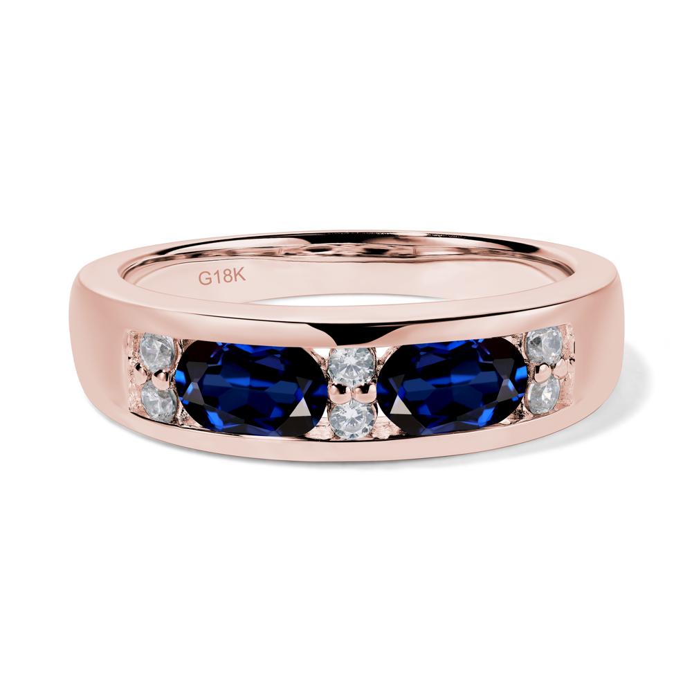 Oval Cut Lab Grown Sapphire Toi Et Moi Wide Band Ring - LUO Jewelry #metal_18k rose gold