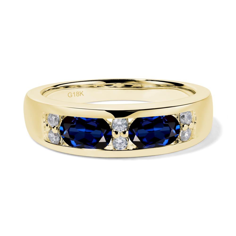 Oval Cut Lab Grown Sapphire Toi Et Moi Wide Band Ring - LUO Jewelry #metal_18k yellow gold