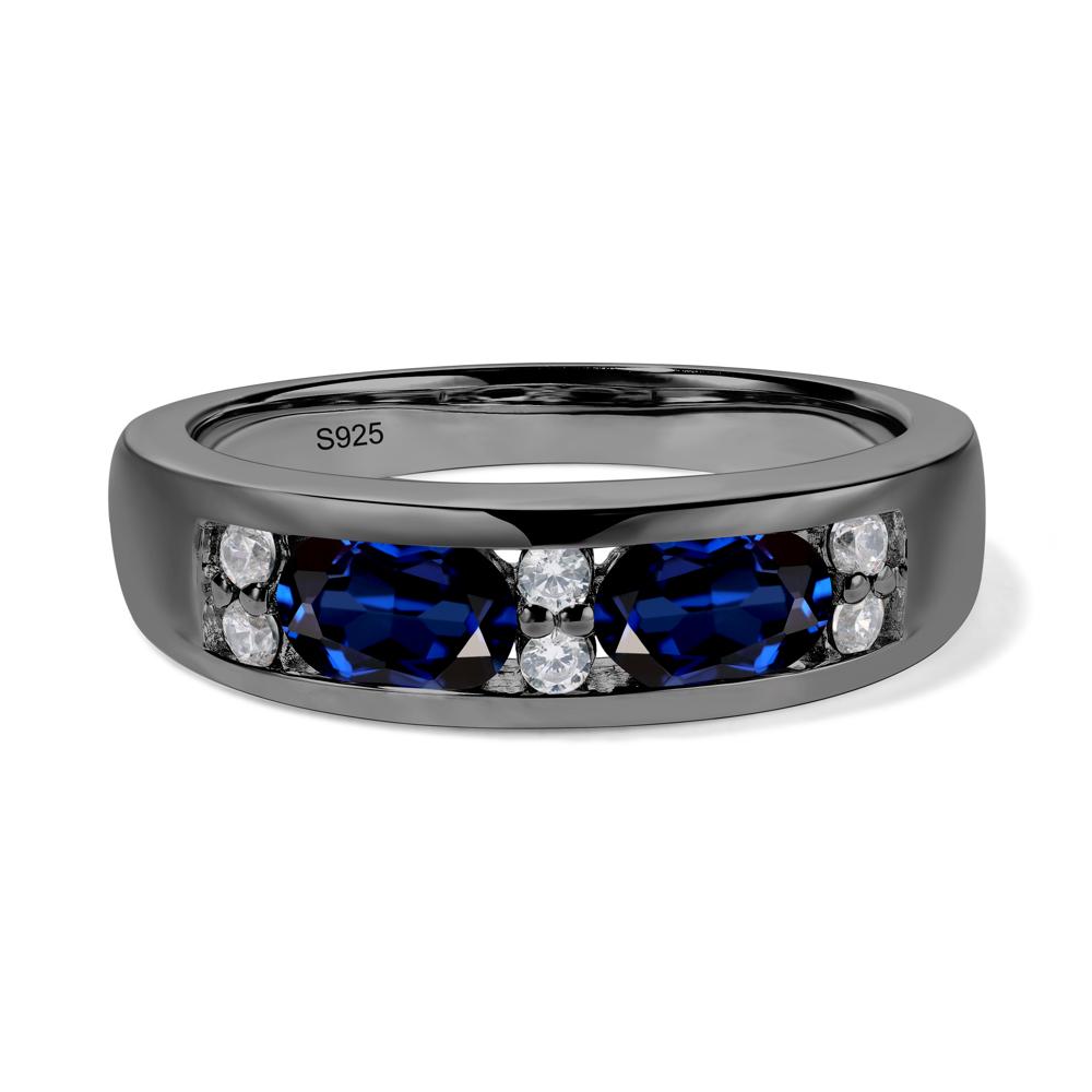Oval Cut Lab Grown Sapphire Toi Et Moi Wide Band Ring - LUO Jewelry #metal_black finish sterling silver