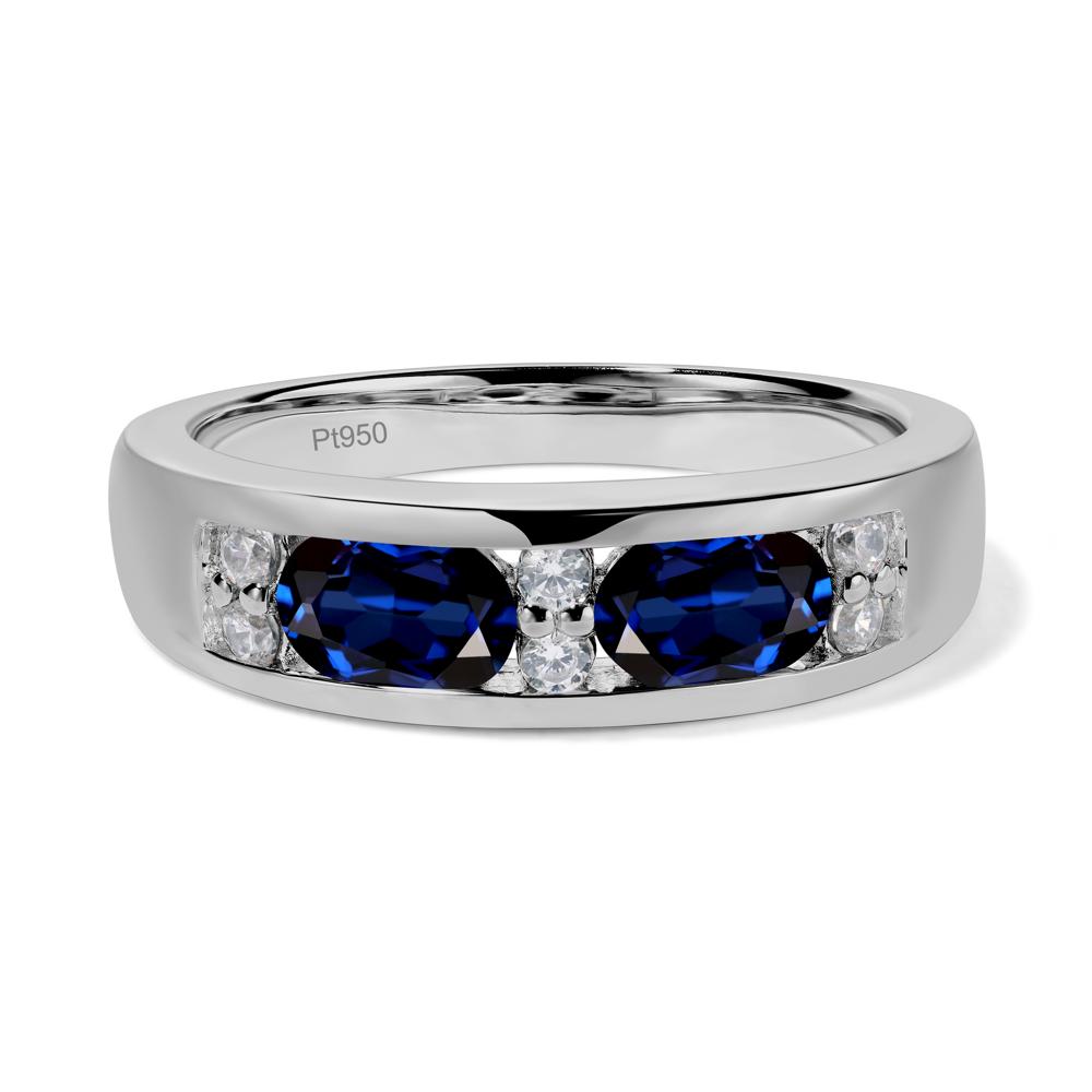 Oval Cut Lab Grown Sapphire Toi Et Moi Wide Band Ring - LUO Jewelry #metal_platinum