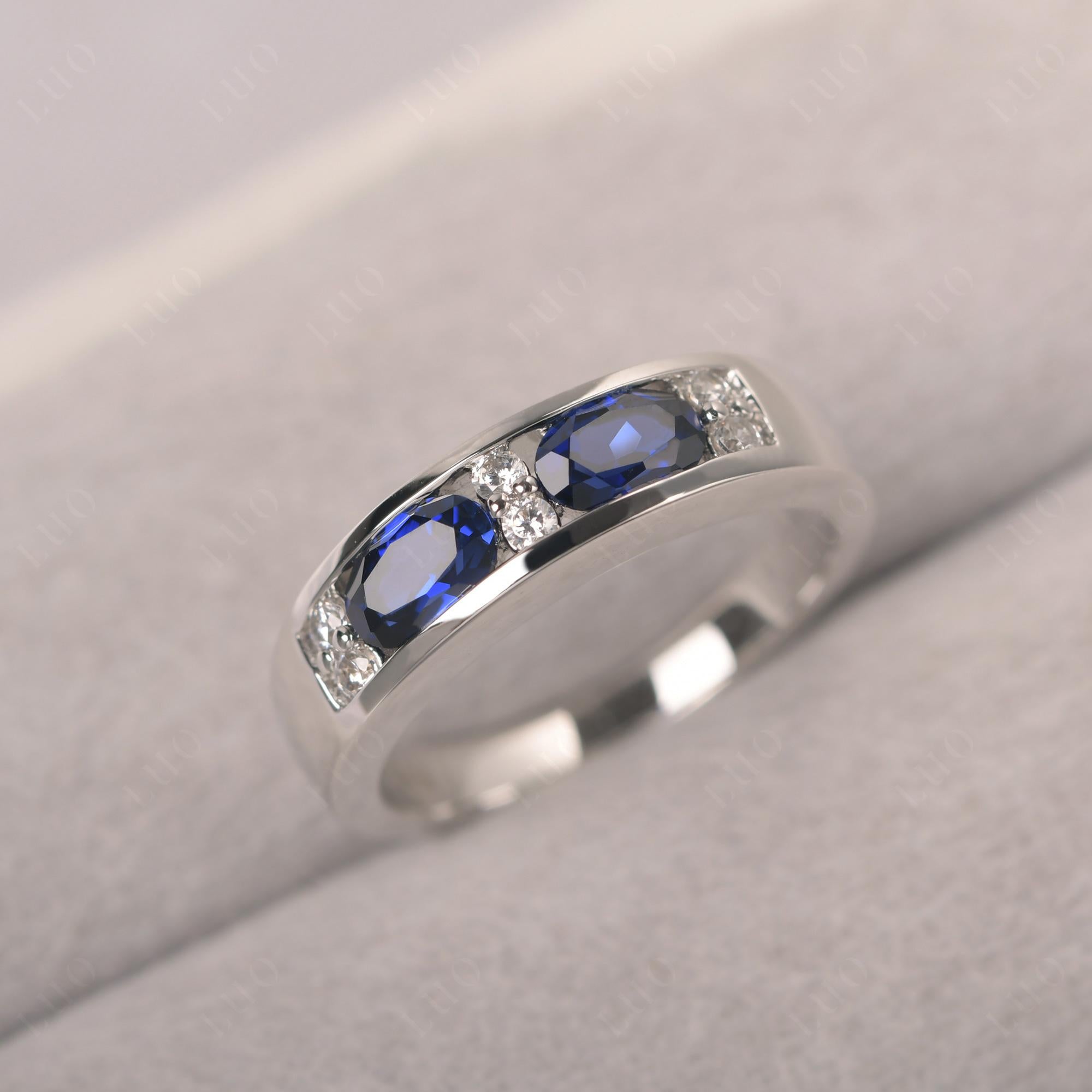 Oval Cut Lab Grown Sapphire Toi Et Moi Wide Band Ring - LUO Jewelry