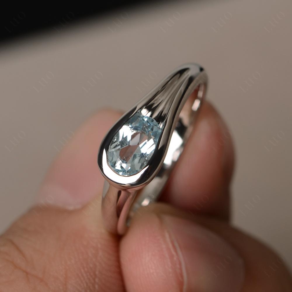 Aquamarine Minimalist Engagement Ring - LUO Jewelry 