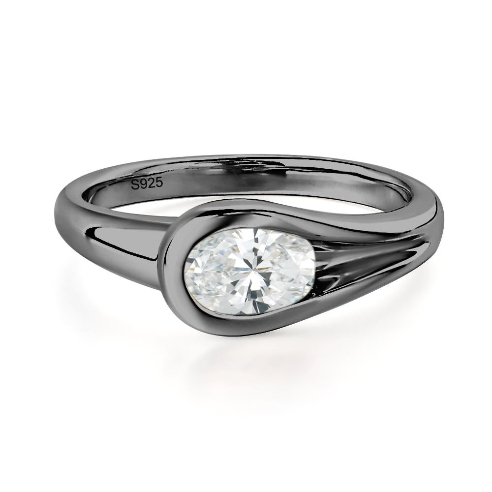 Diamond Simple Oval Engagement Ring - LUO Jewelry #metal_black finish sterling silver