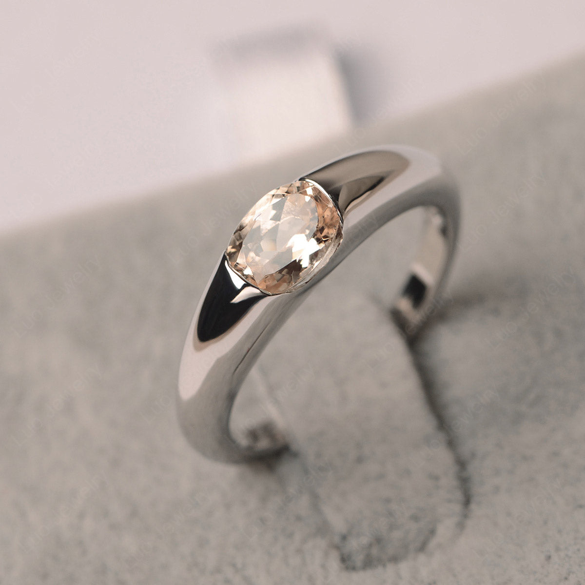 Morganite East West Bezel Set Pinky Ring