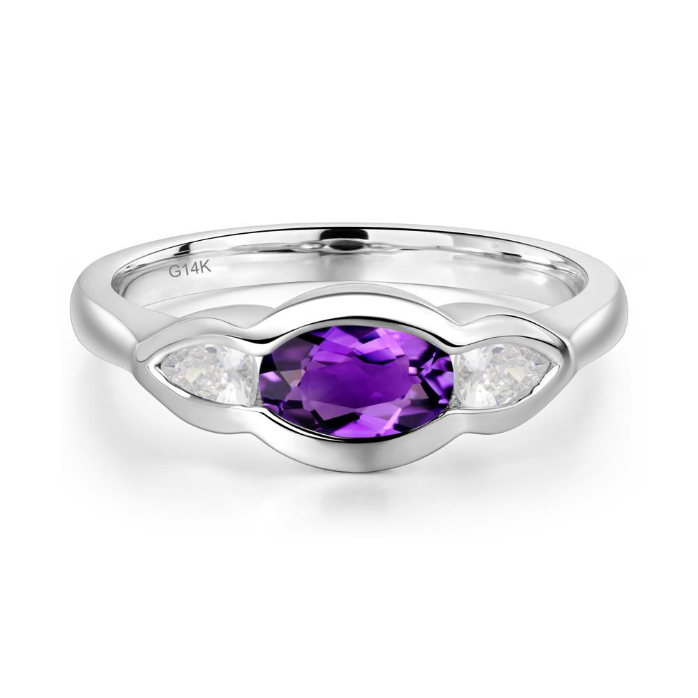 Amethyst Oval Three Stone Engagement Ring - LUO Jewelry #metal_14k white gold