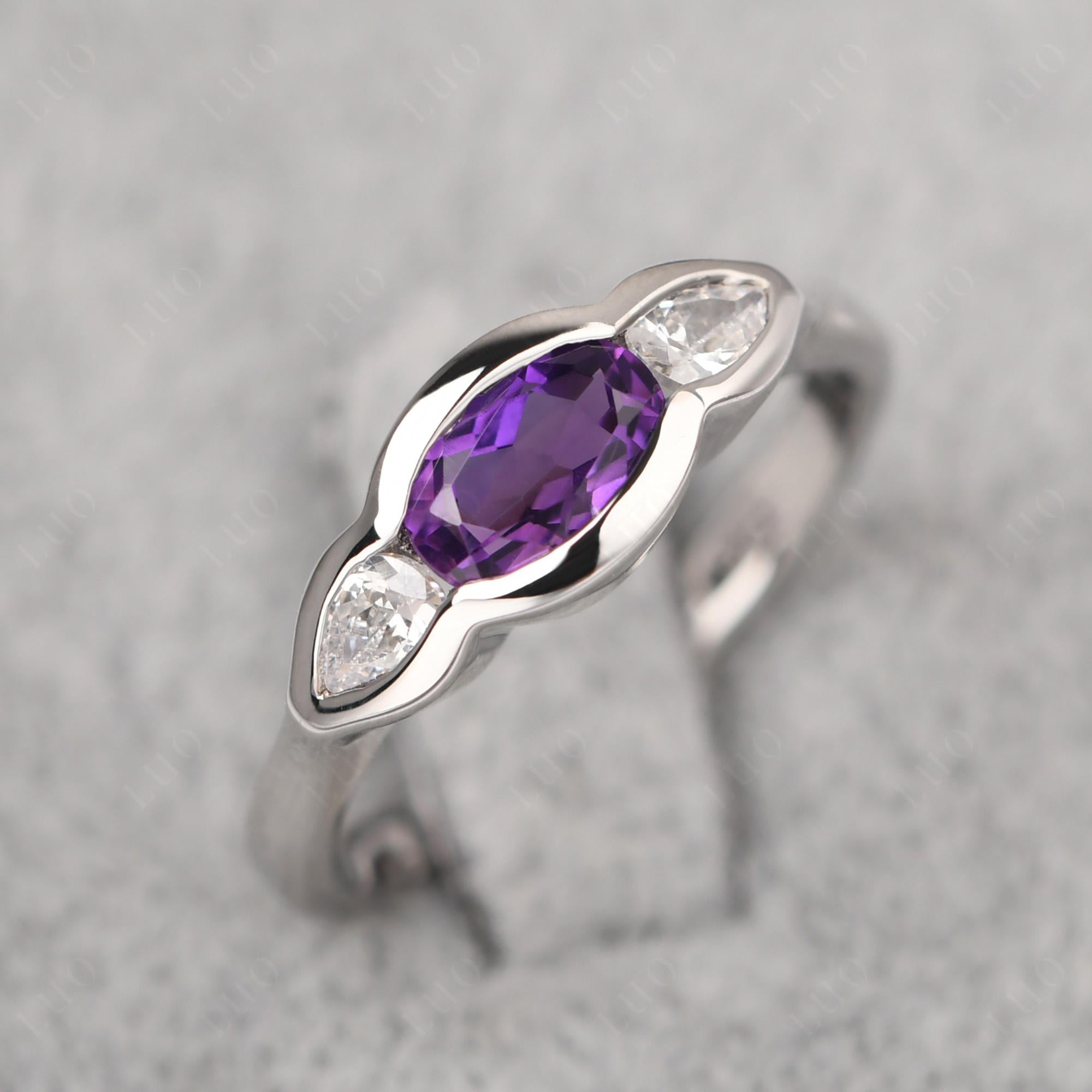 Amethyst Oval Three Stone Engagement Ring - LUO Jewelry 