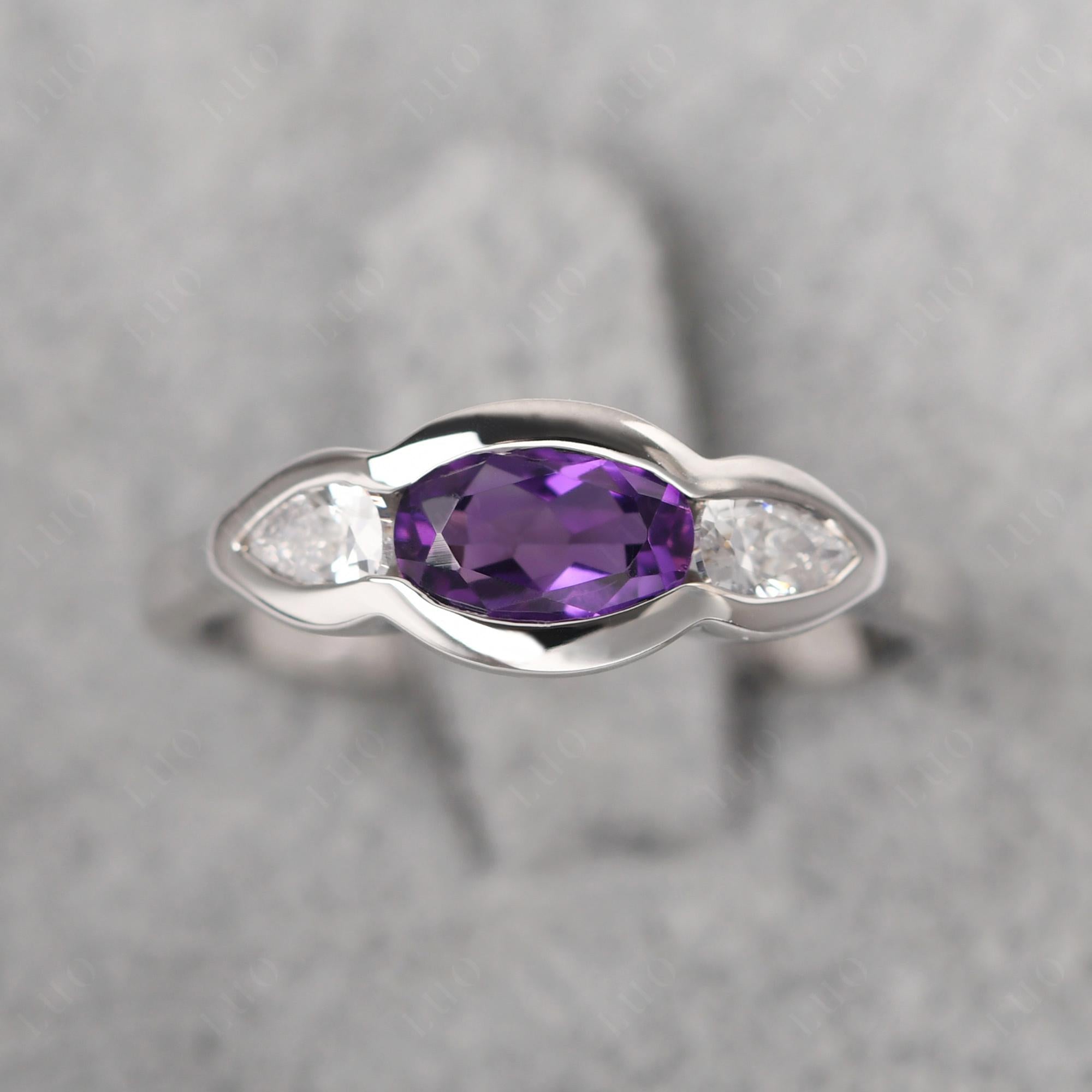 Amethyst Oval Three Stone Engagement Ring - LUO Jewelry 