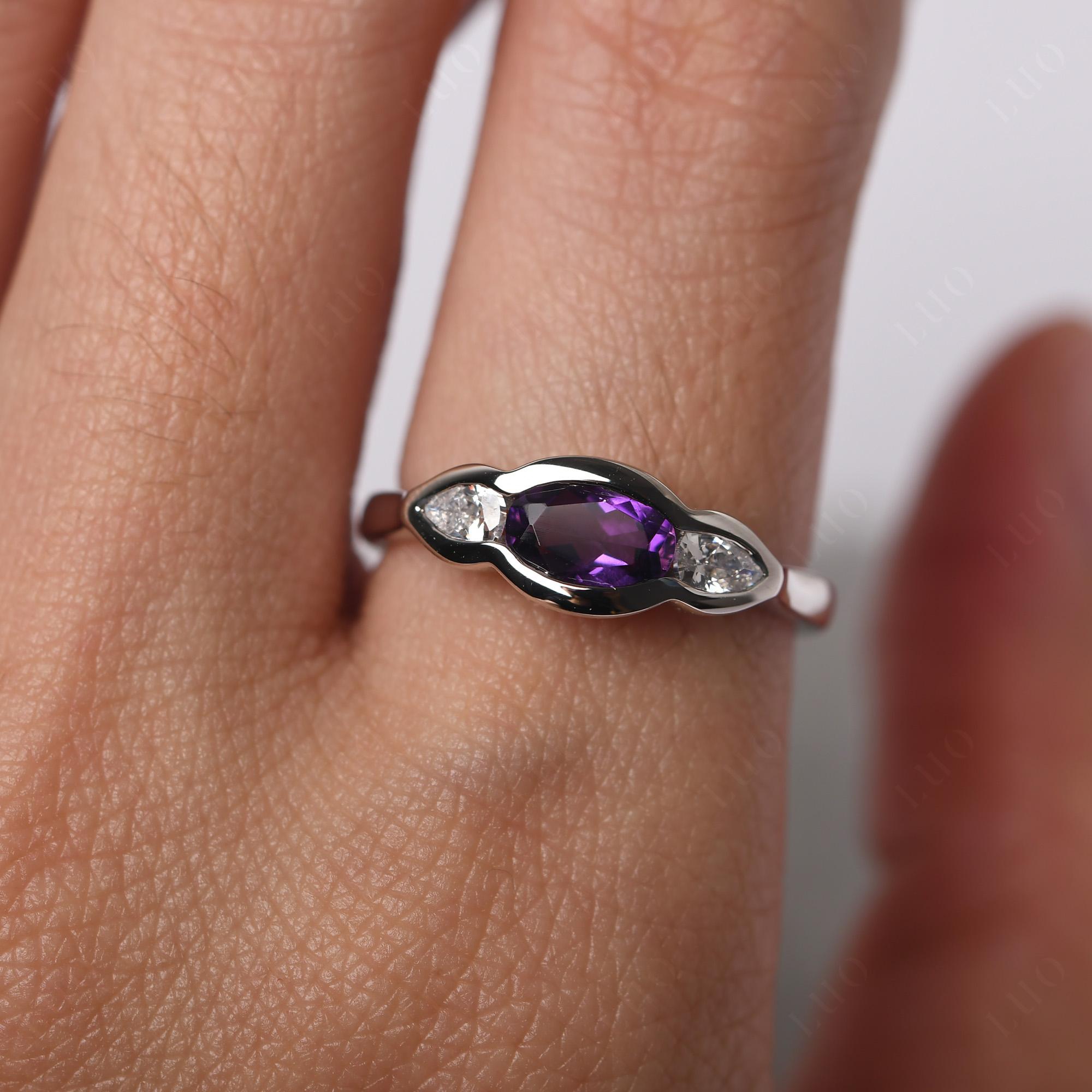 Amethyst Oval Three Stone Engagement Ring - LUO Jewelry 