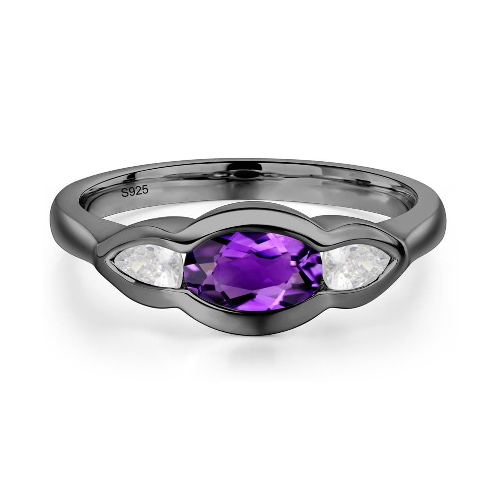 Amethyst Oval Three Stone Engagement Ring - LUO Jewelry #metal_black finish sterling silver
