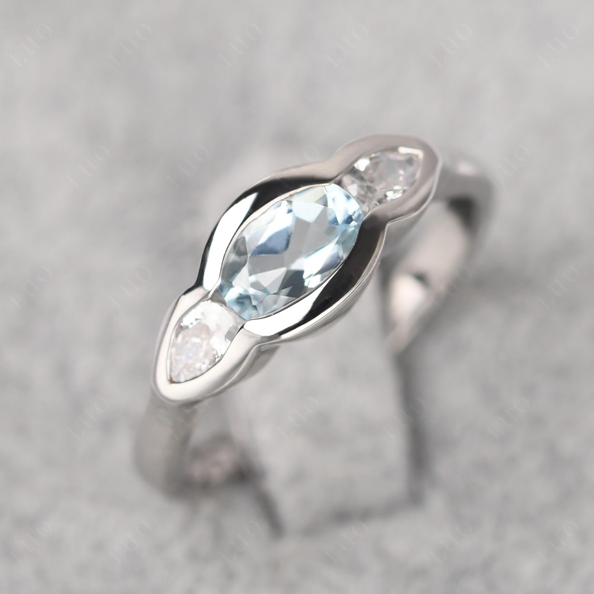 Aquamarine Three Stone Anniversary Ring - LUO Jewelry 