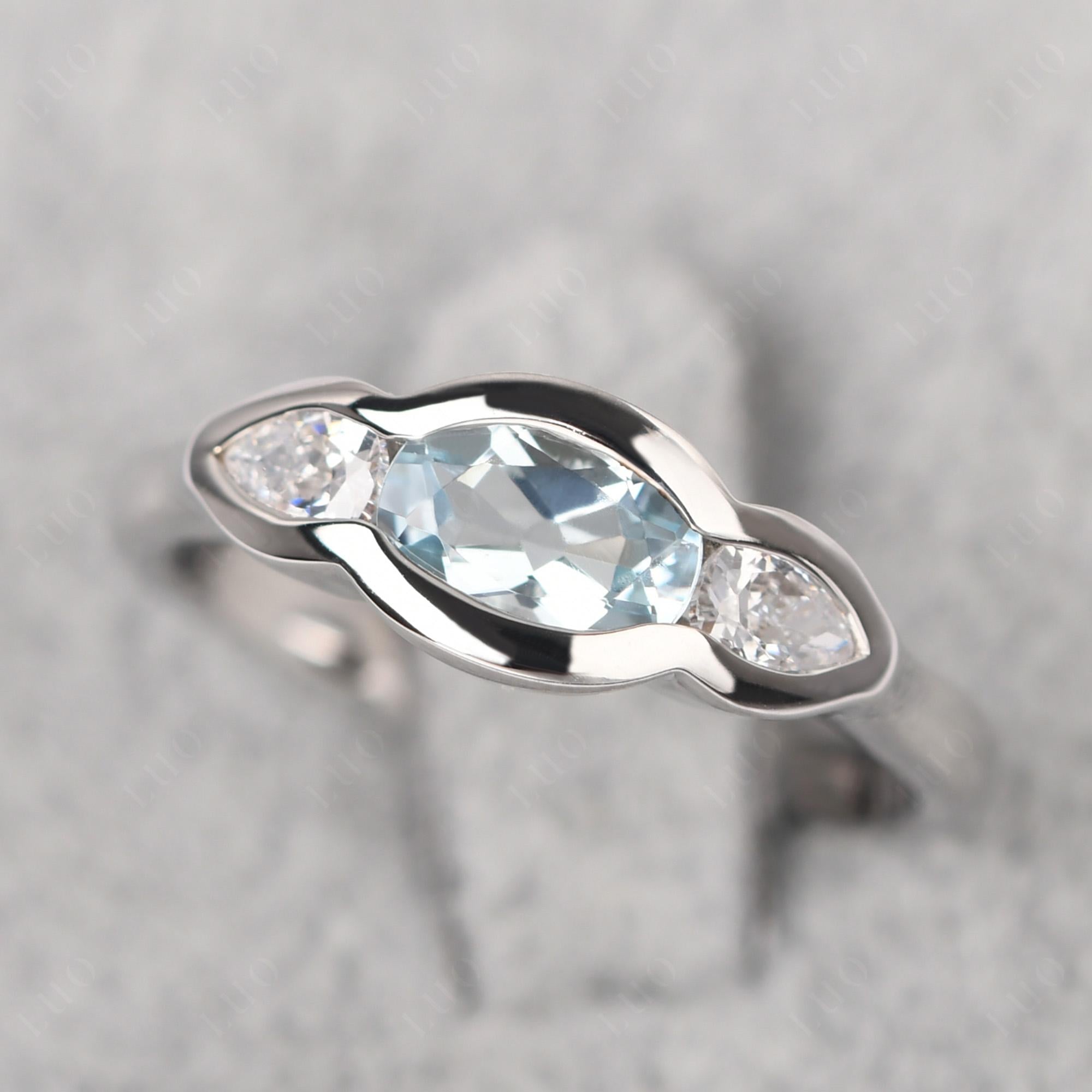 Aquamarine Three Stone Anniversary Ring - LUO Jewelry 