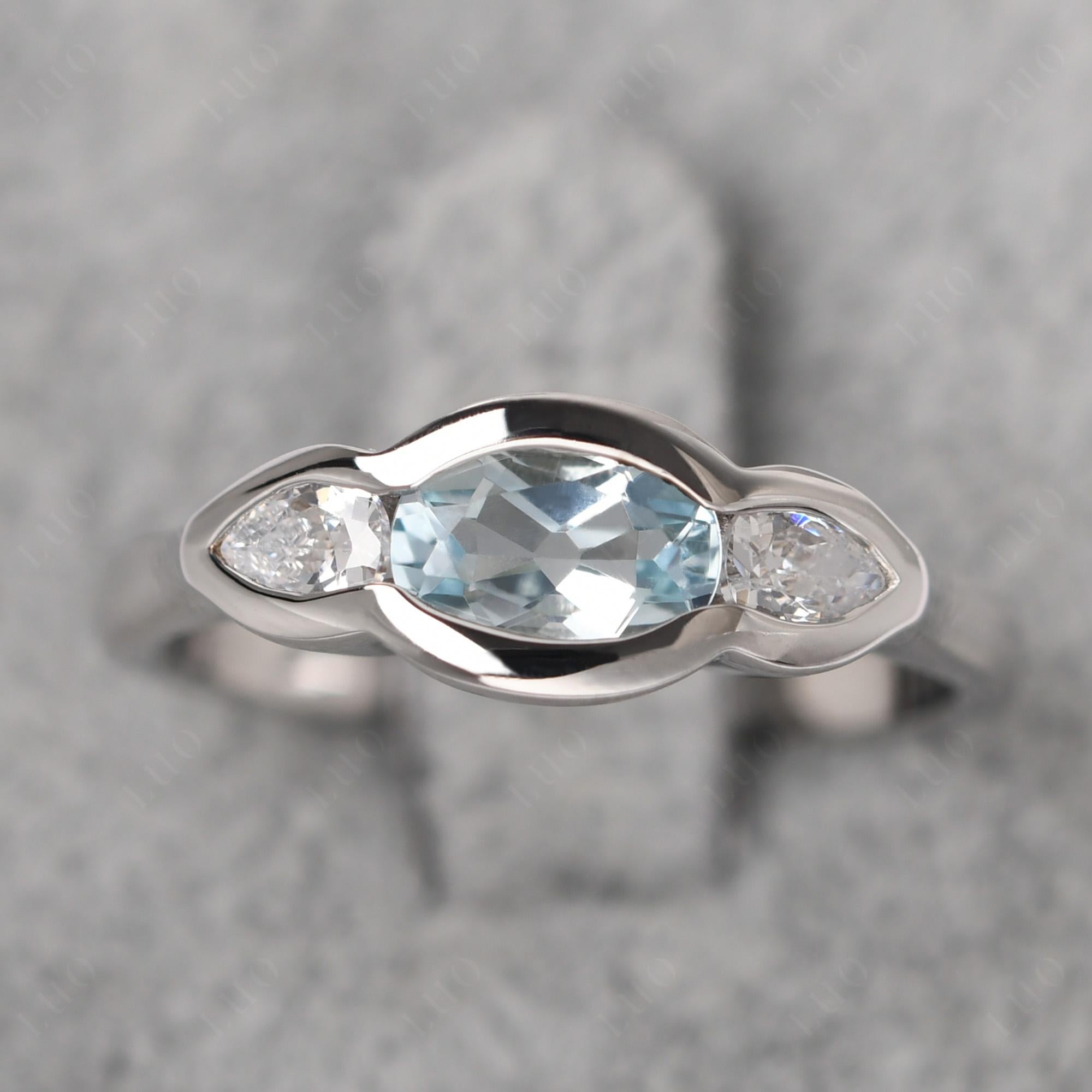 Aquamarine Three Stone Anniversary Ring - LUO Jewelry 