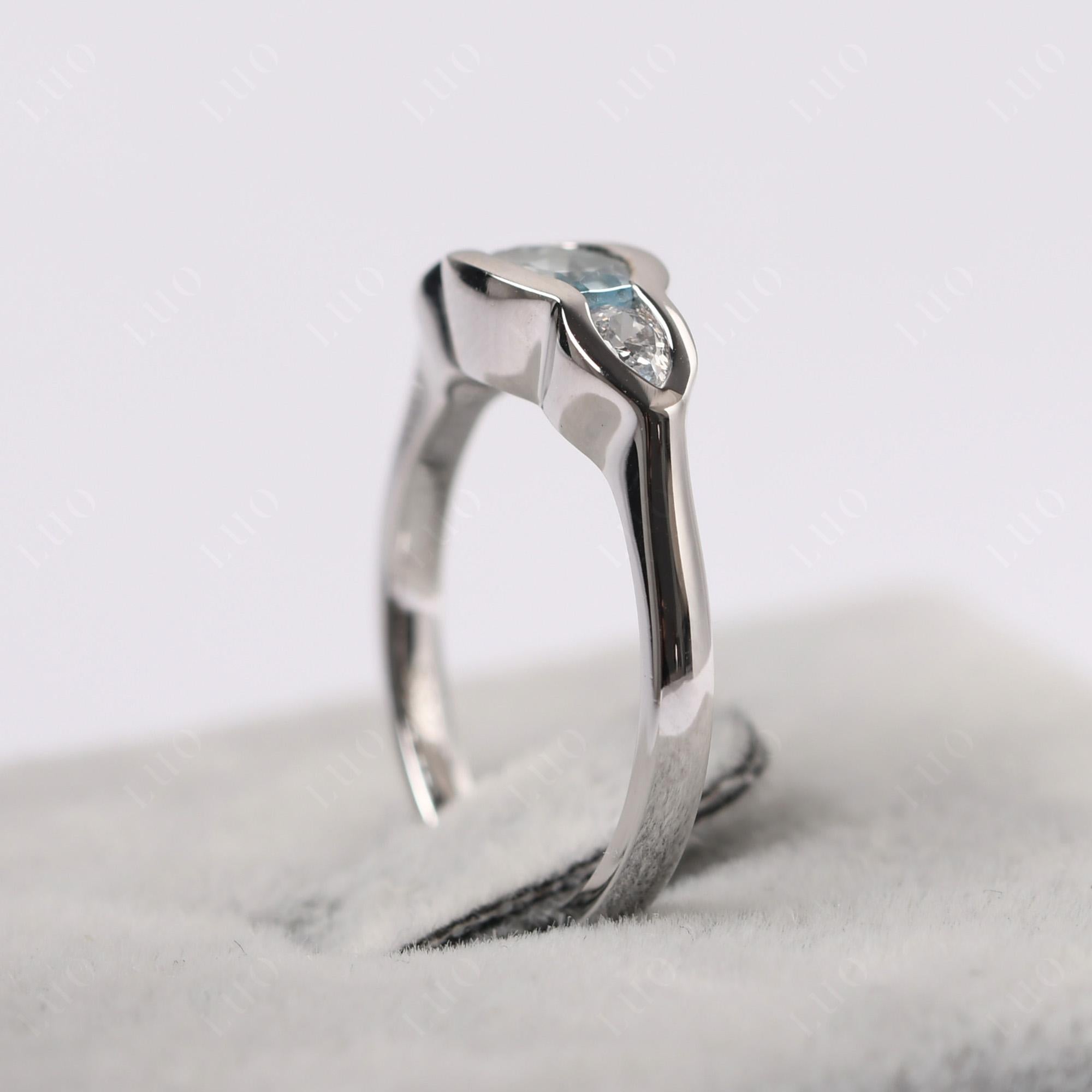 Aquamarine Three Stone Anniversary Ring - LUO Jewelry 