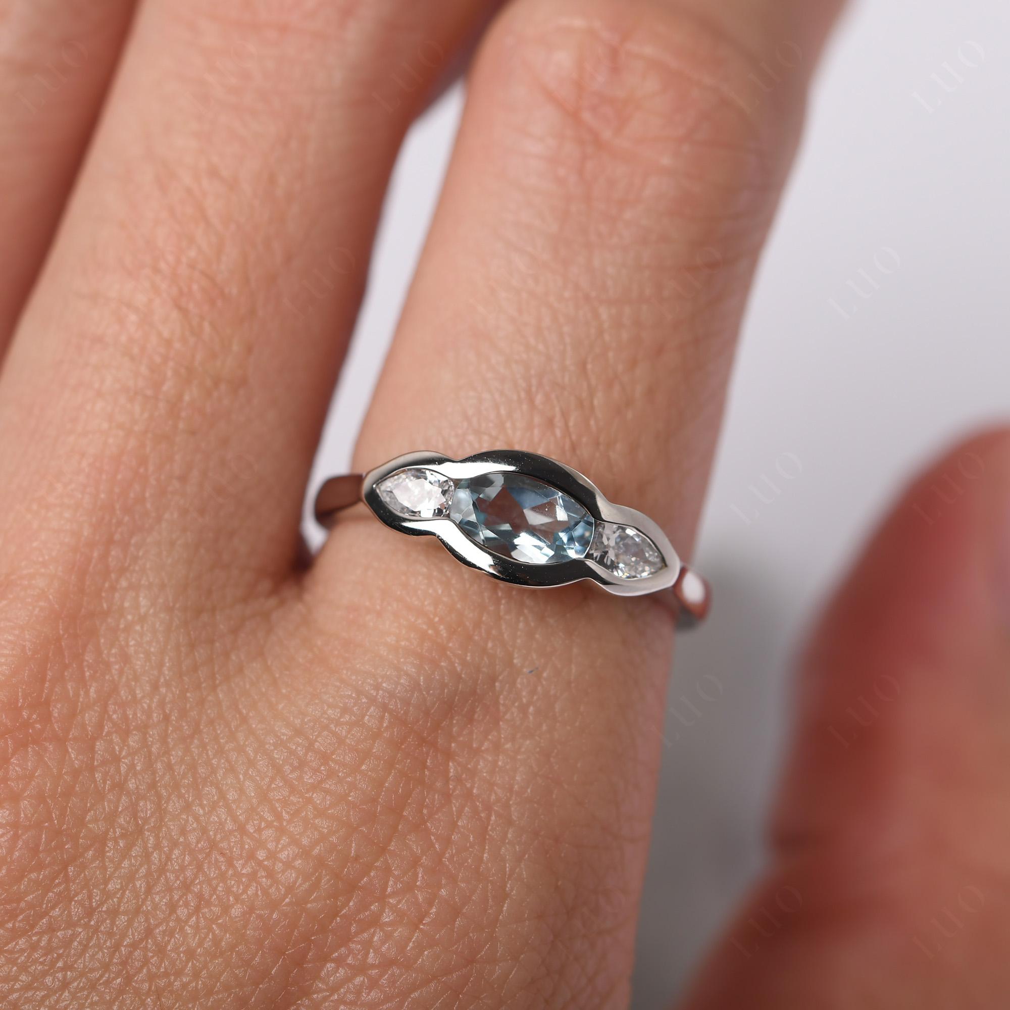 Aquamarine Three Stone Anniversary Ring - LUO Jewelry 
